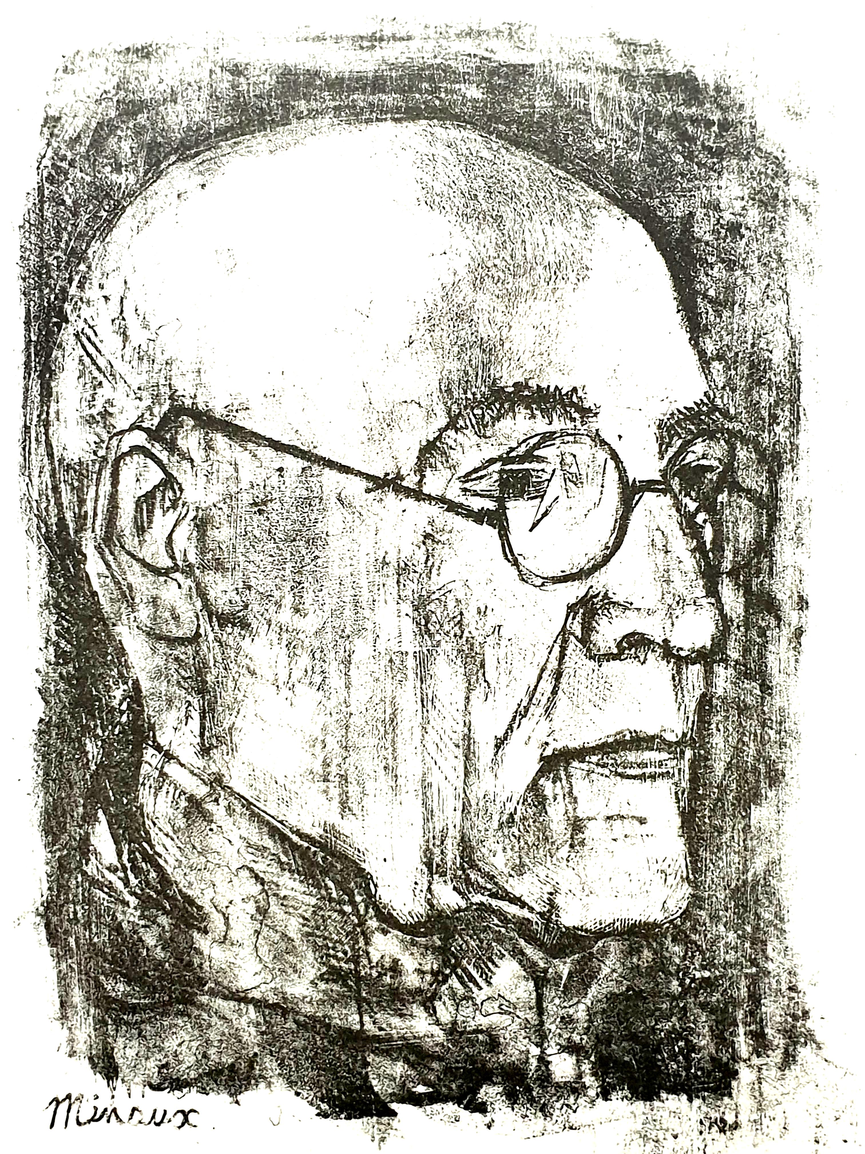 Andre Minaux - Portrait - Lithographie originale - Print de André Minaux