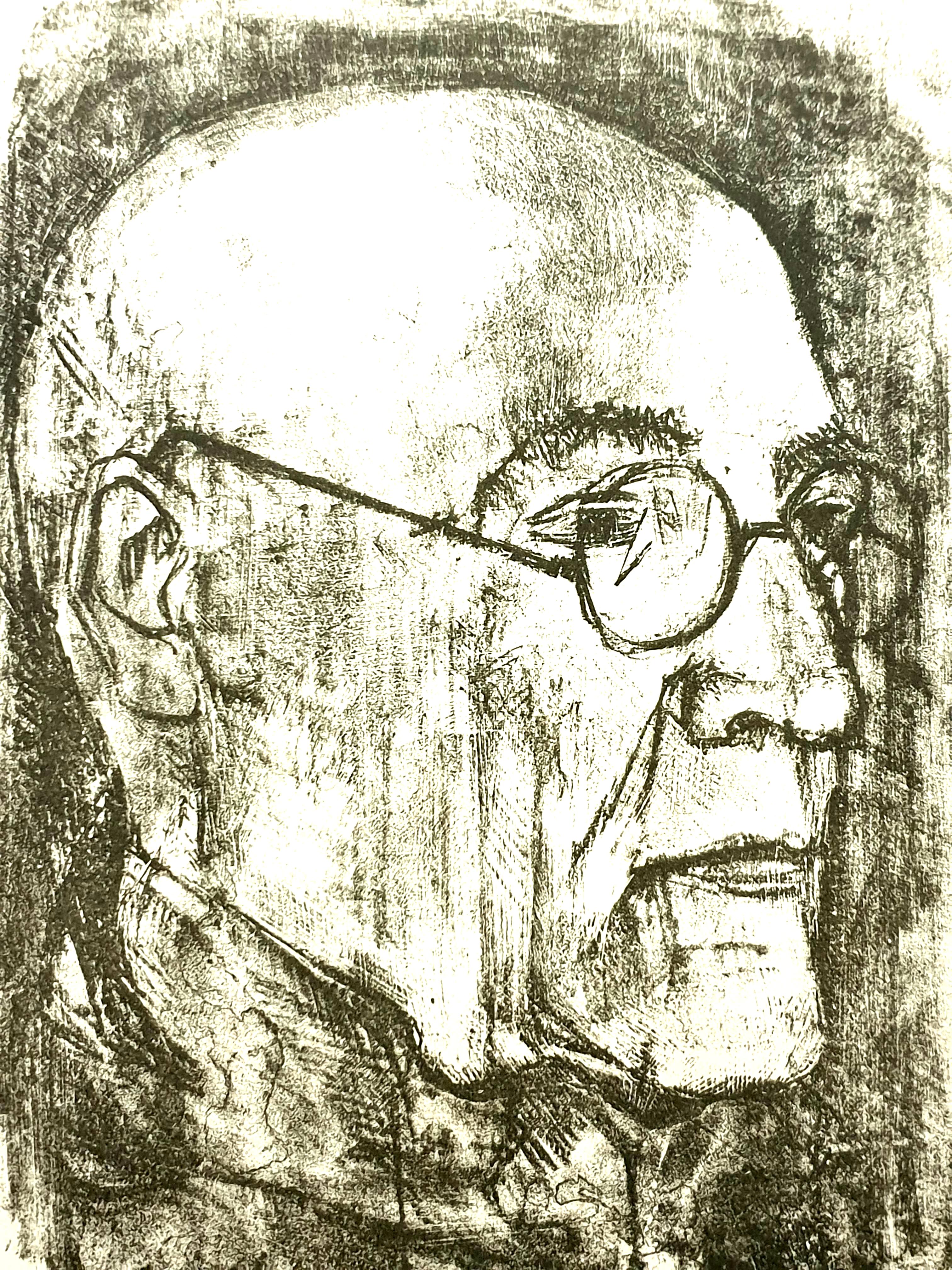 Andre Minaux - Portrait - Original Lithograph - Beige Abstract Print by André Minaux