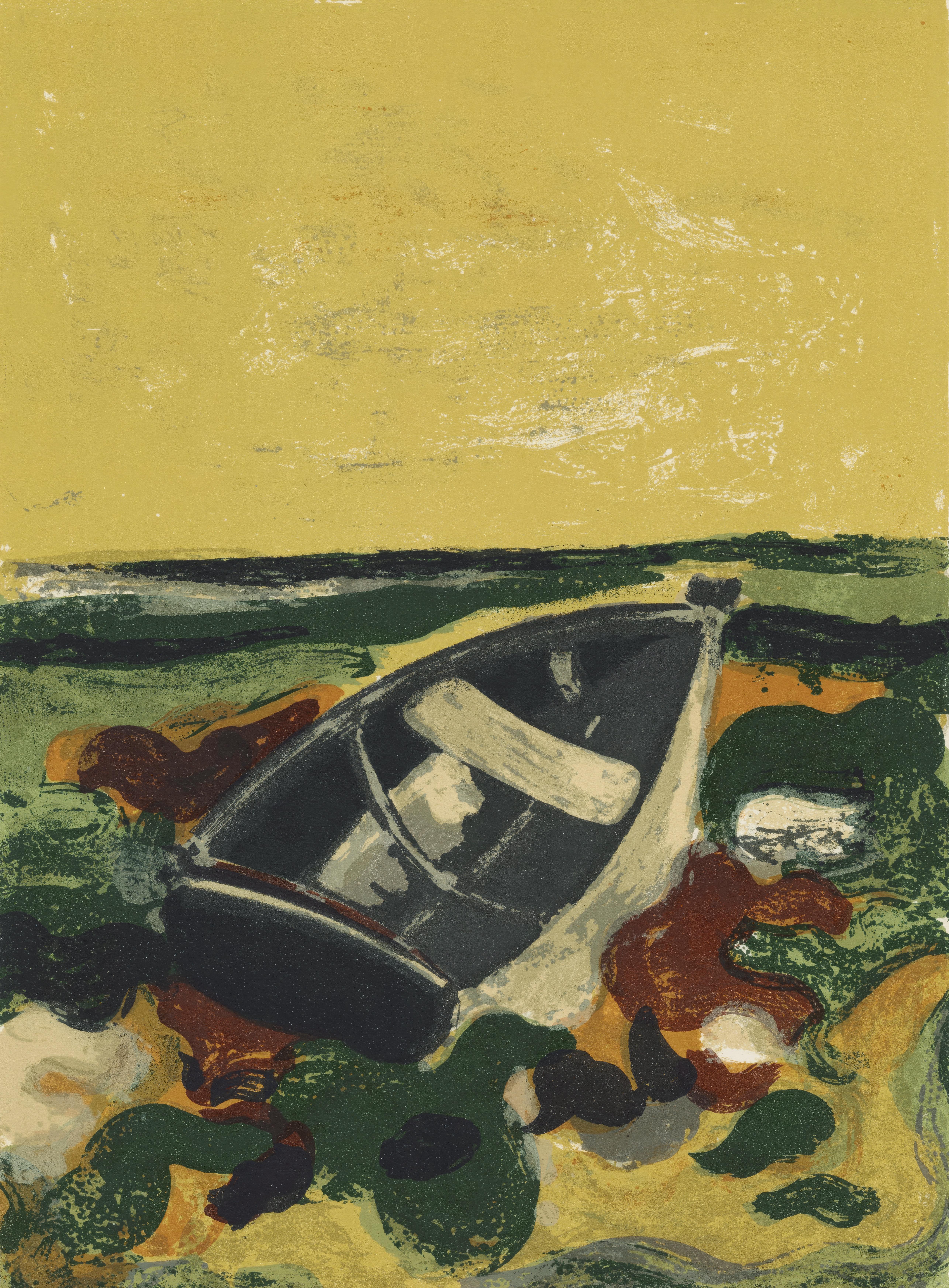 Landscape Print di André Minaux - Andre Minaux, La barca incagliata, da Prints from the Mourlot Press, 1964