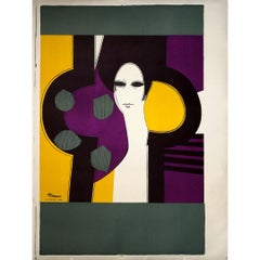 Circa 1970 original lithograph by Minaux- Portrait de femme