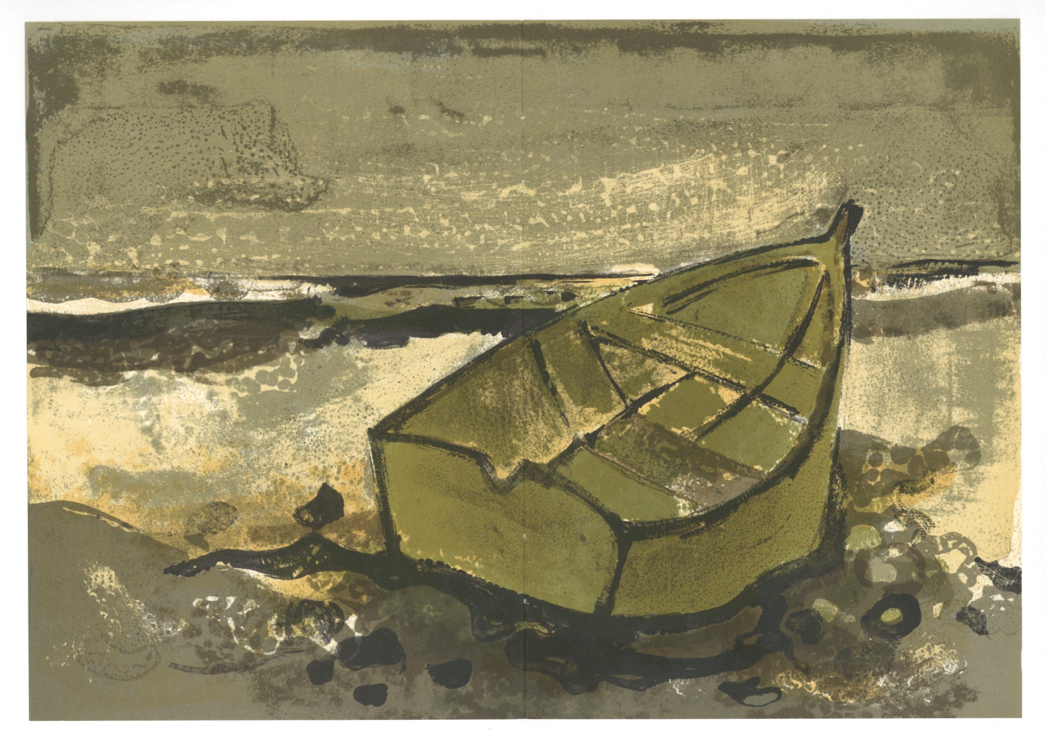 "La barque echouee" original lithograph - Print by André Minaux