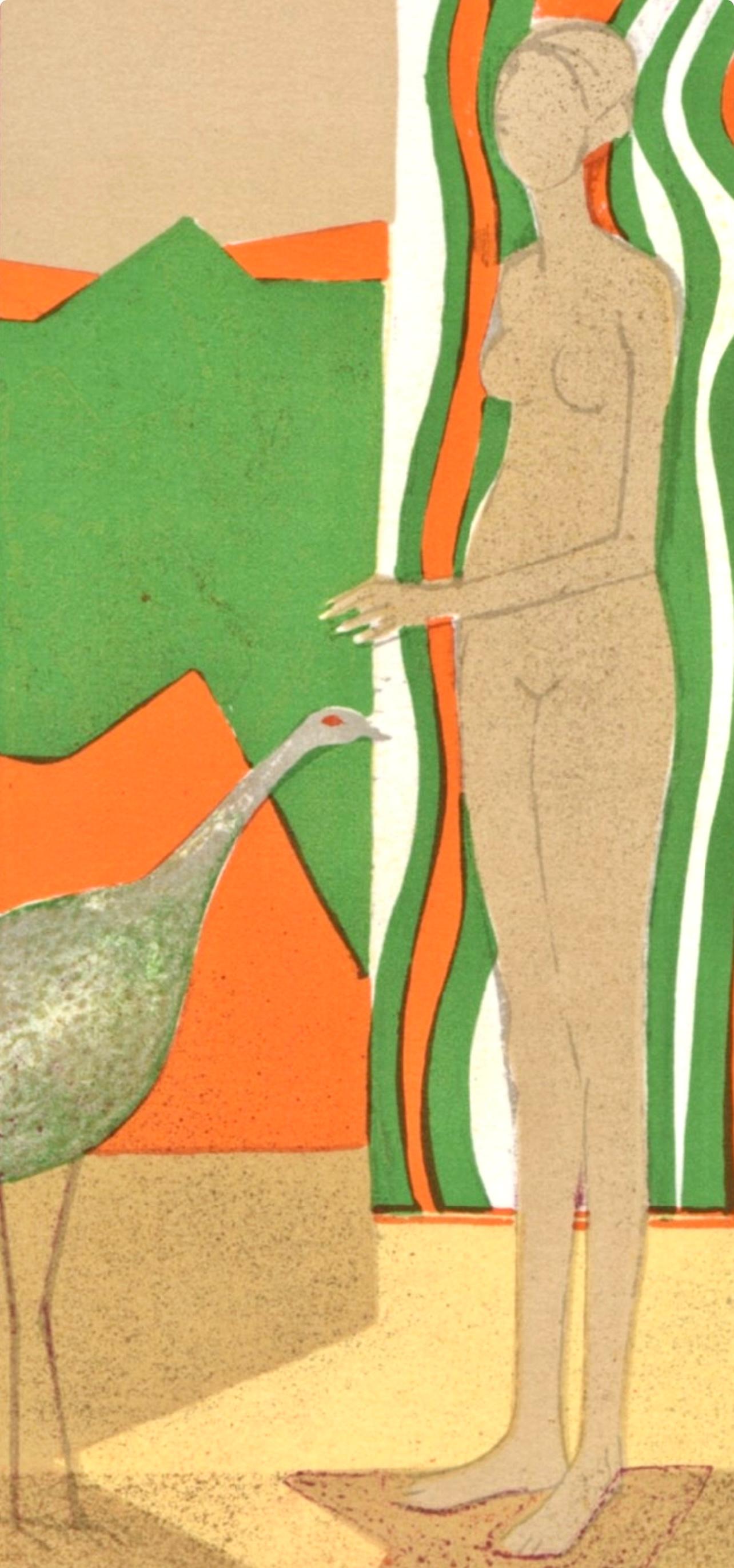 (tariff free*) La femme et l'oiseau, Souvenirs et Portraits d'Artistes - Print by André Minaux