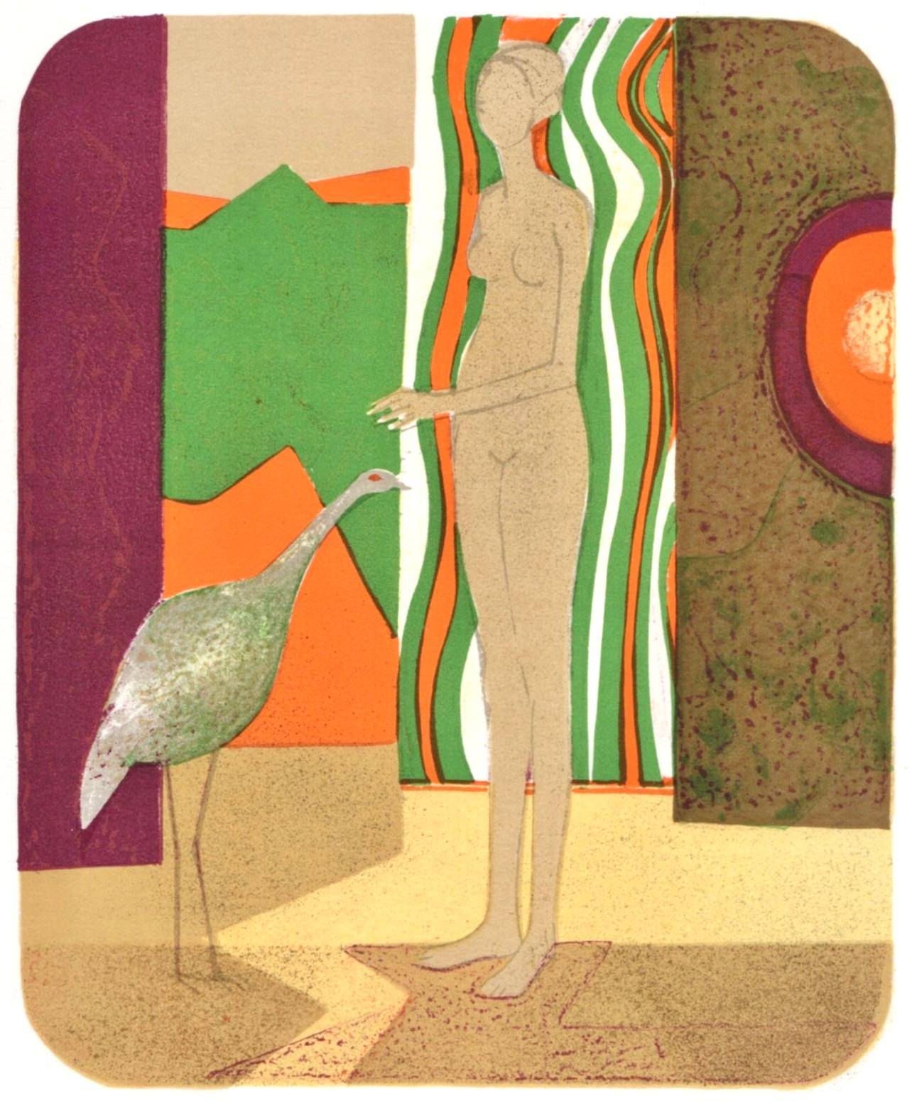 André Minaux Figurative Print - (tariff free*) La femme et l'oiseau, Souvenirs et Portraits d'Artistes