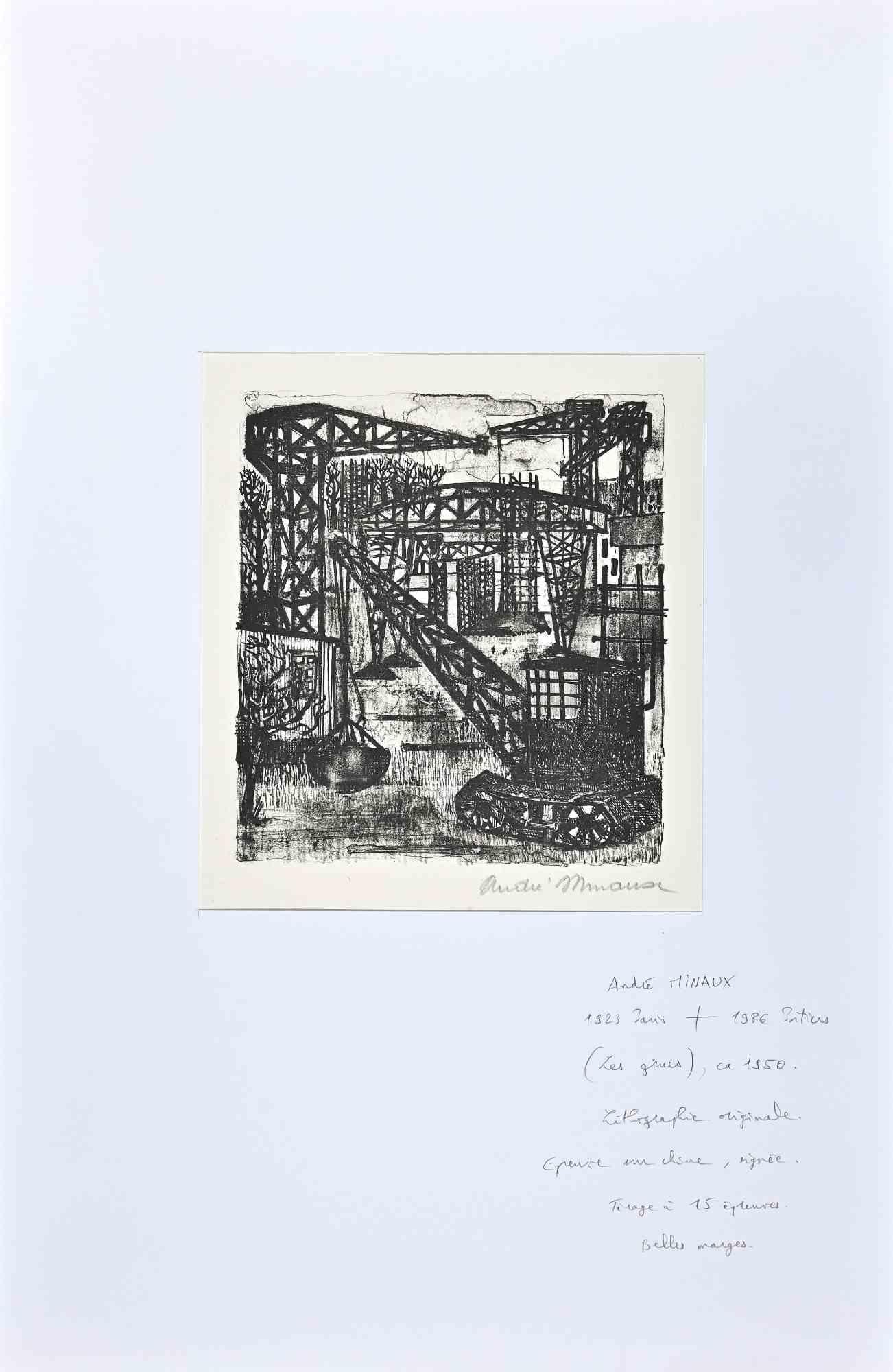 Les Grues is an original artwork realized by French artist André Minaux  (Paris 1923 - Toquin 1986).

Lithograph print, 1950 ca. .

Hand-signed on the lower right in pencil, edition of 15 specimen, artist proof.

Passepartout cm 50x33 . Good