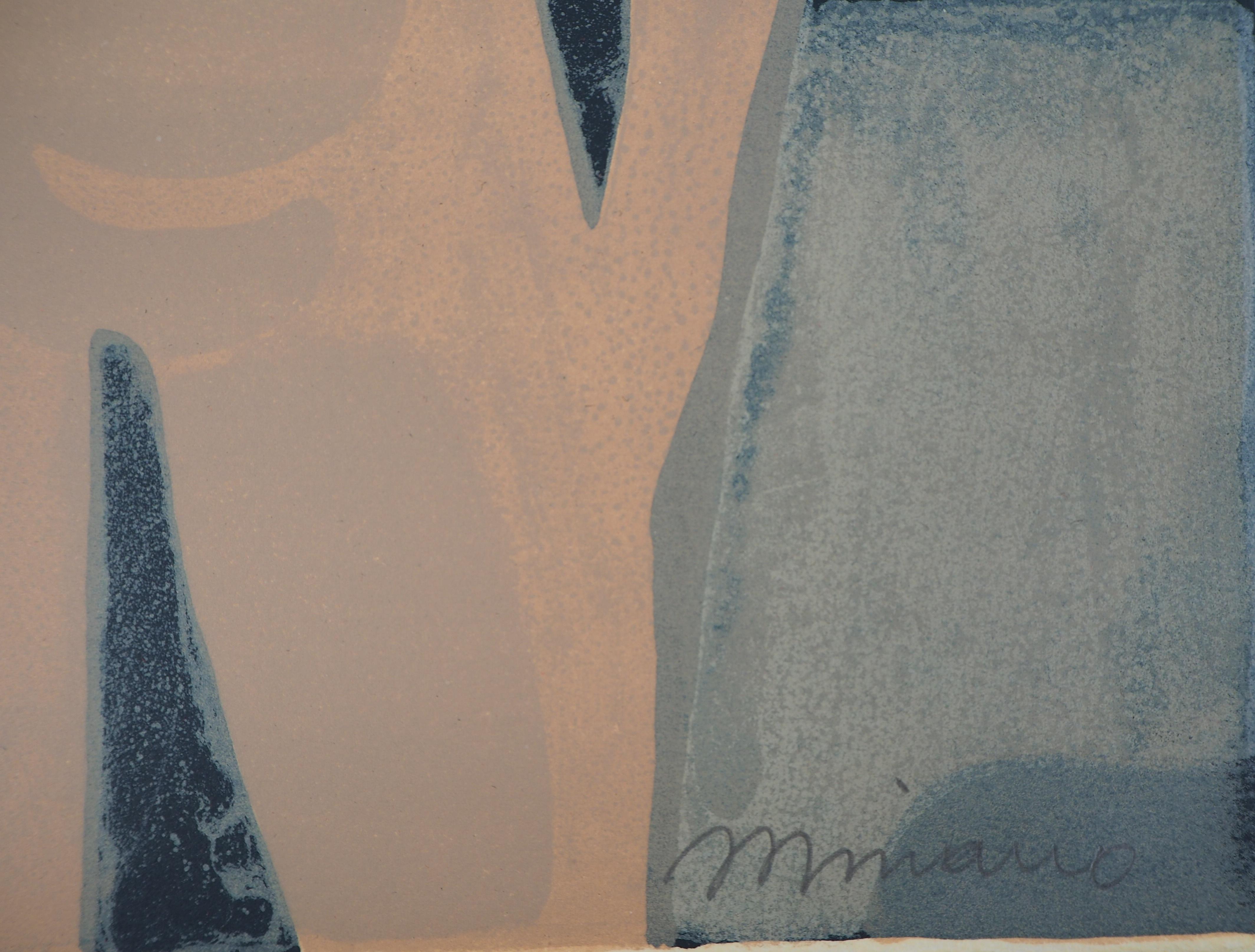Lovers, Hug in the Night - Original handsigned lithograph - Print by André Minaux