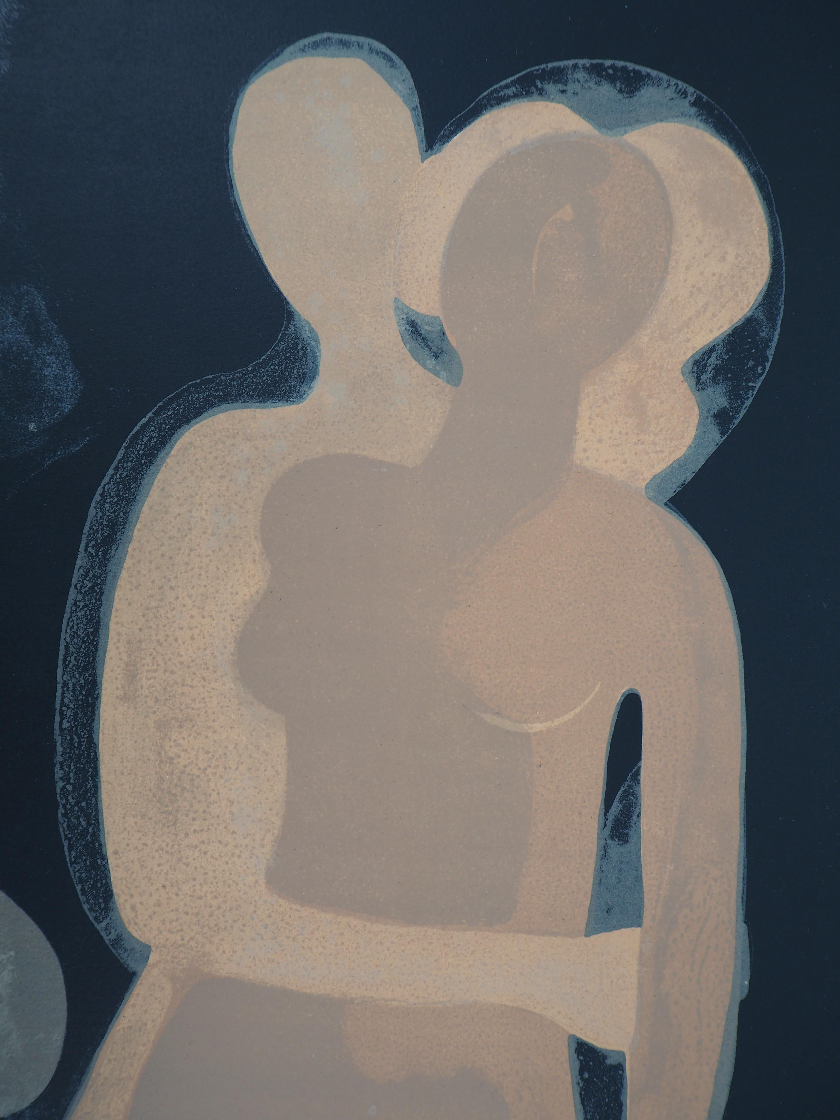 Lovers, Hug in the Night - Original handsigned lithograph - Modern Print by André Minaux