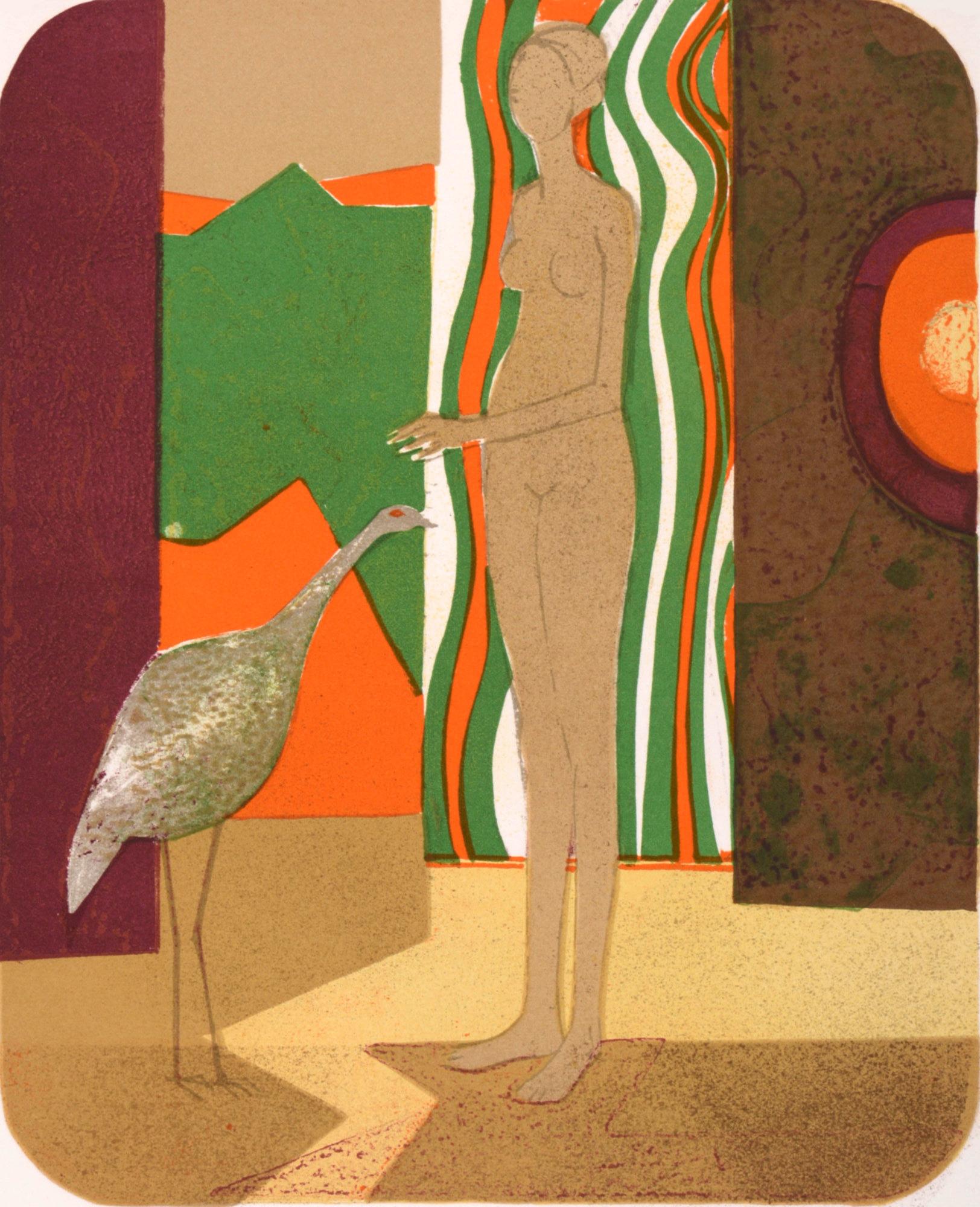 Minaux, La femme et l'oiseau, Souvenirs et portraits d'artistes (nach) – Print von André Minaux