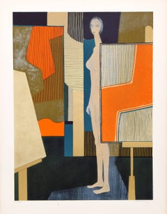 Desnudo en el estudio del artista, litografía de André Minaux