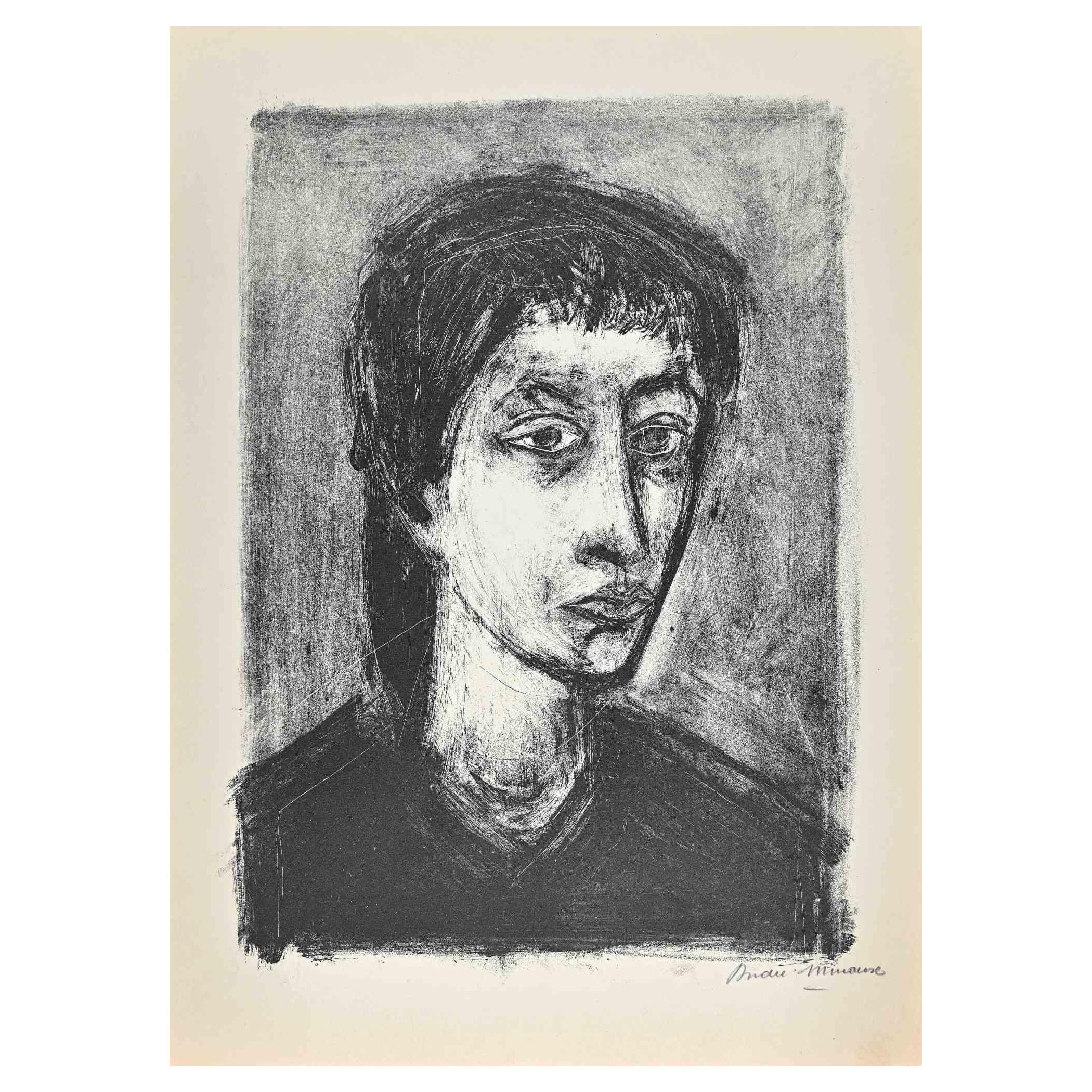 Portrait - Lithographie originale d'Andrè Minaux - Milieu du 20ème siècle