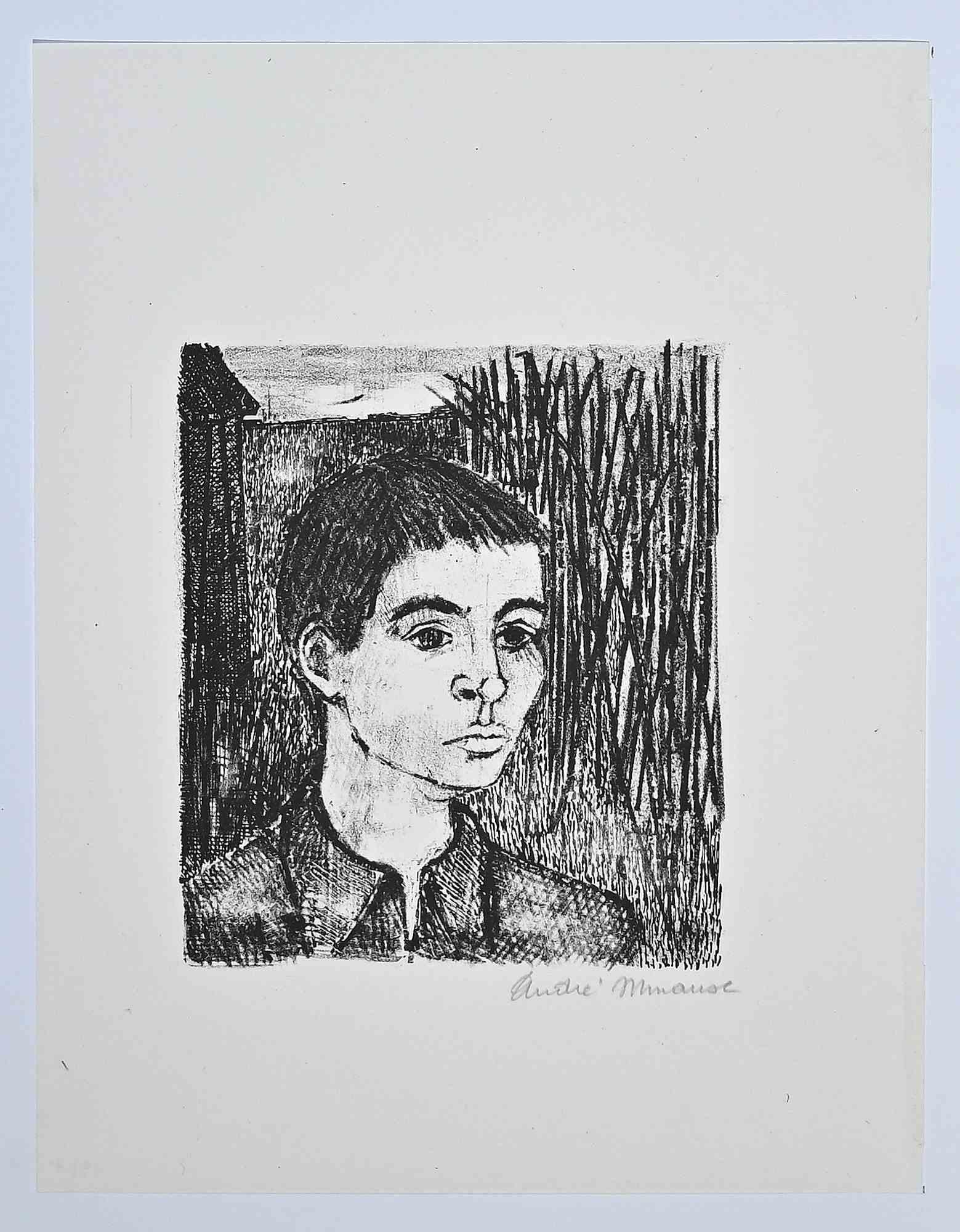 André Minaux Figurative Print - Portrait - Original Lithograph by Andre Minaux - mid-20th Century