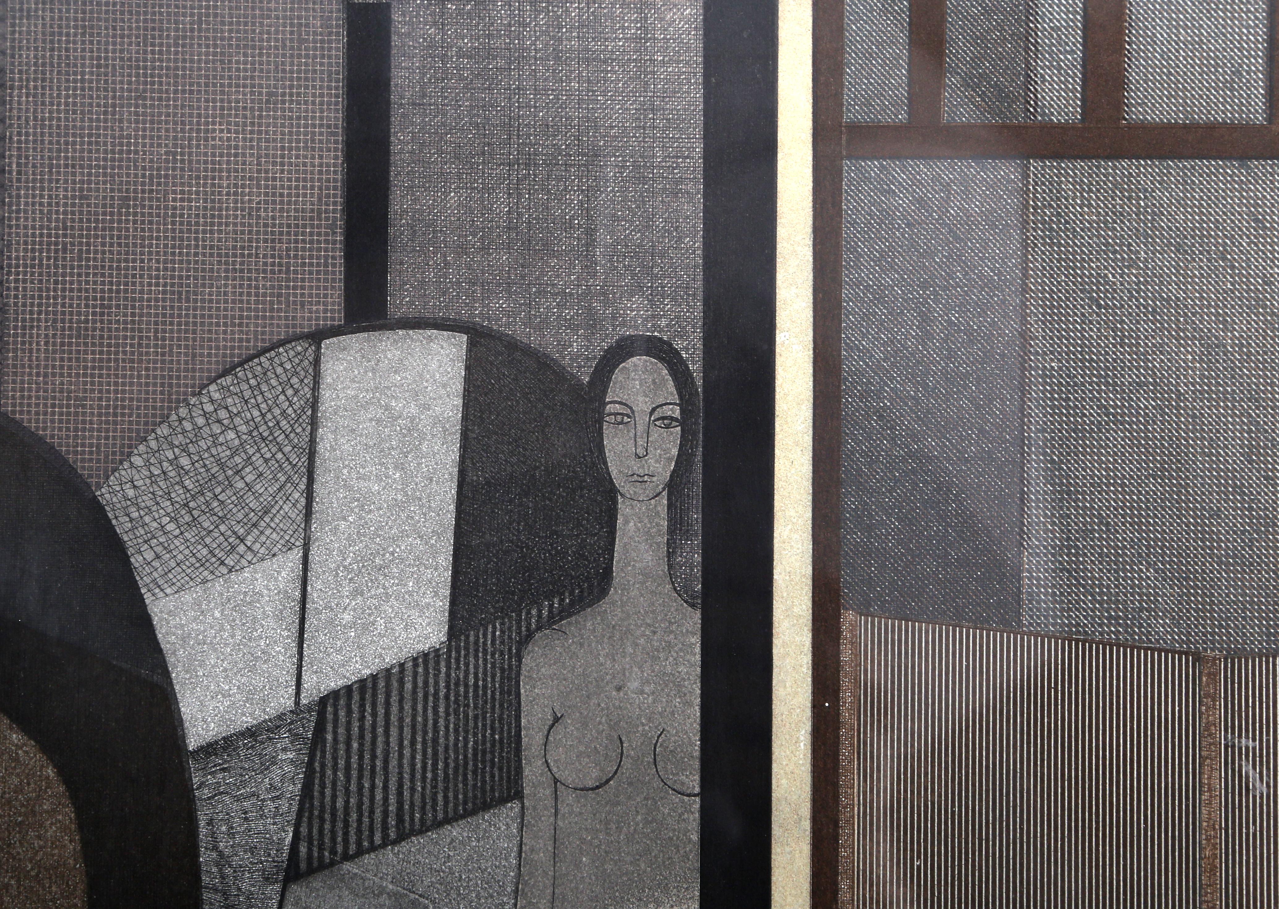 Standende Frau, Radierung von Andre Minaux – Print von André Minaux