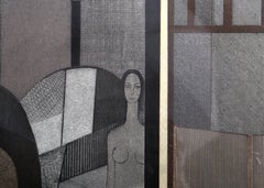 Standing Woman, Modern Nude Etching by Andre Minaux