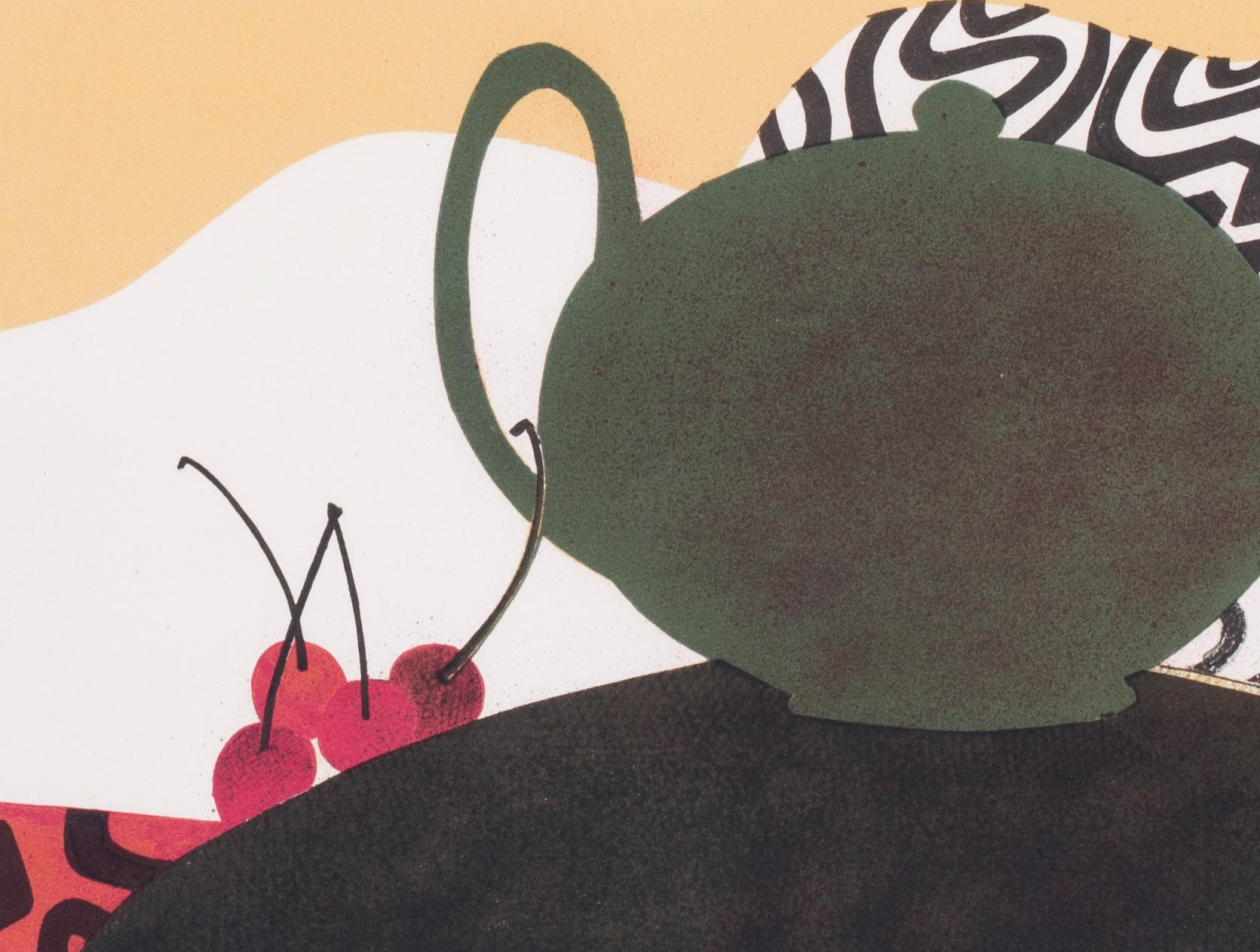 Teapot and cherries - Brown Abstract Print by André Minaux