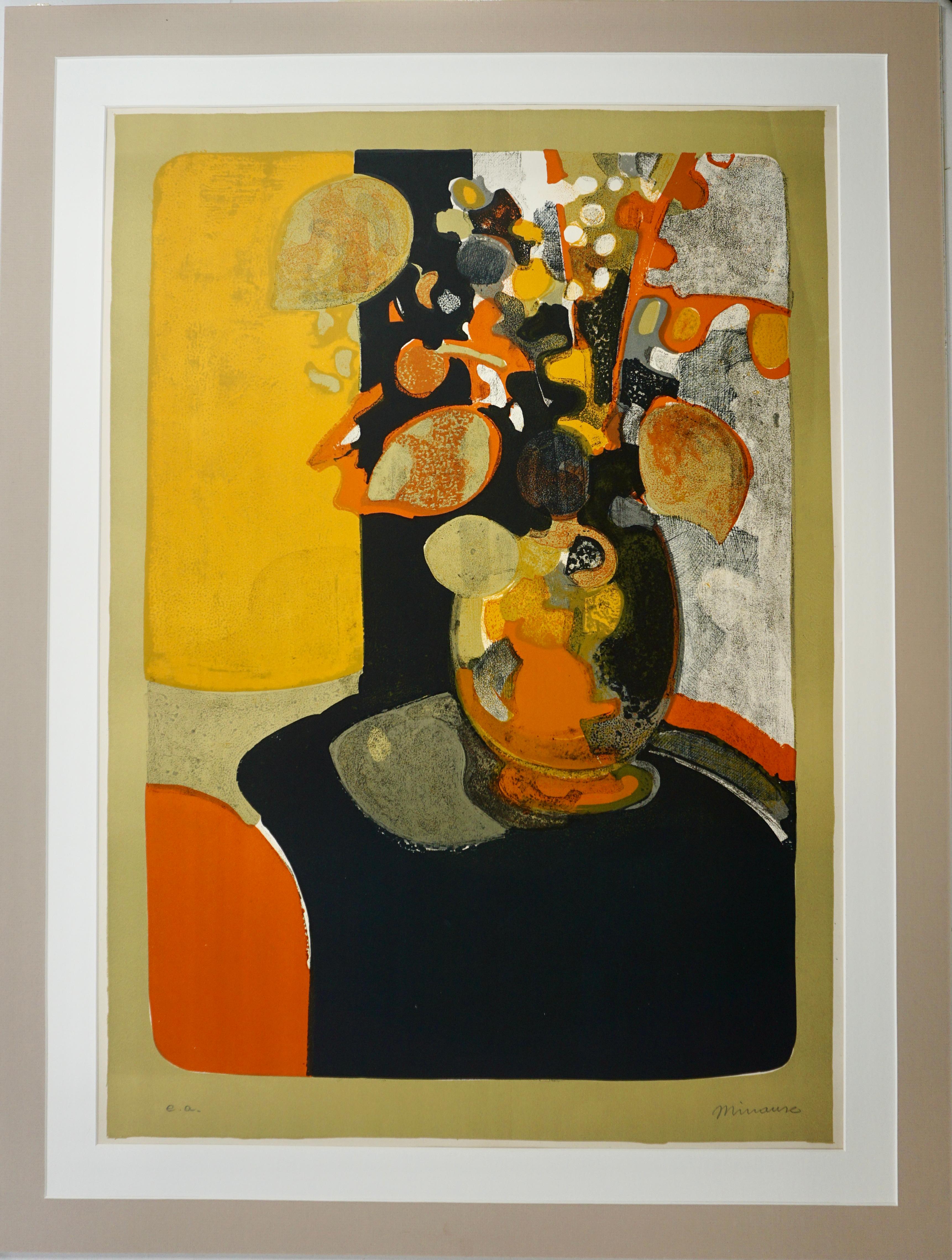 Nature morte, fleurs dans un vase sur une table - Impressionnisme abstrait Print par André Minaux