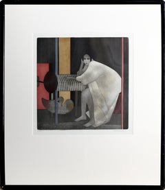 Waking Up, Signed Modern Portrait Etching by Andre Minaux