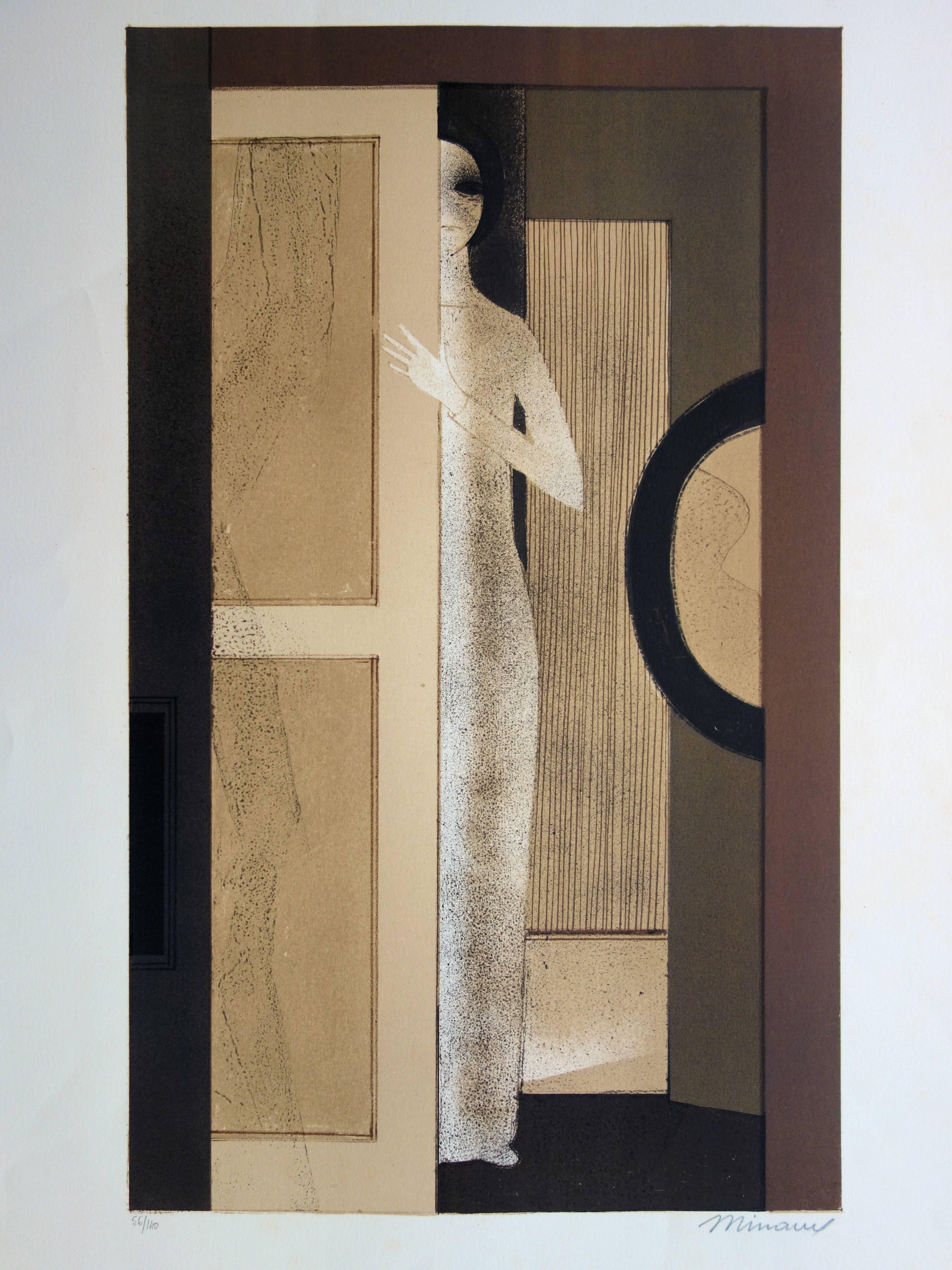 Young Girl in Dressing Room - Original Handsigned Lithograph - 140ex - Print by André Minaux