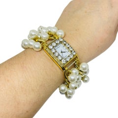 ANDRE MONIQUE vintage gold tone glass pearls beaded cha cha designer watch