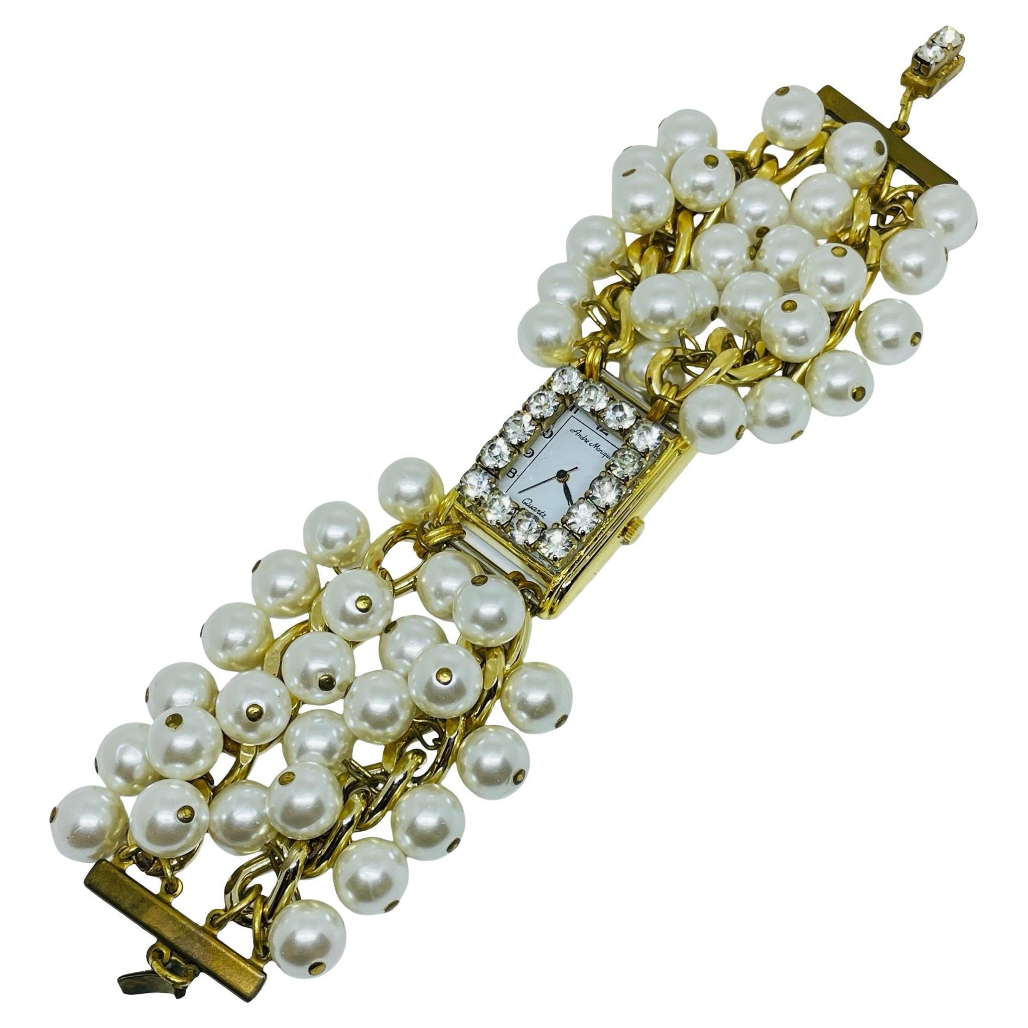 1stDibs ANDRE MONIQUE vintage gold tone glass pearls beaded cha cha designer watch