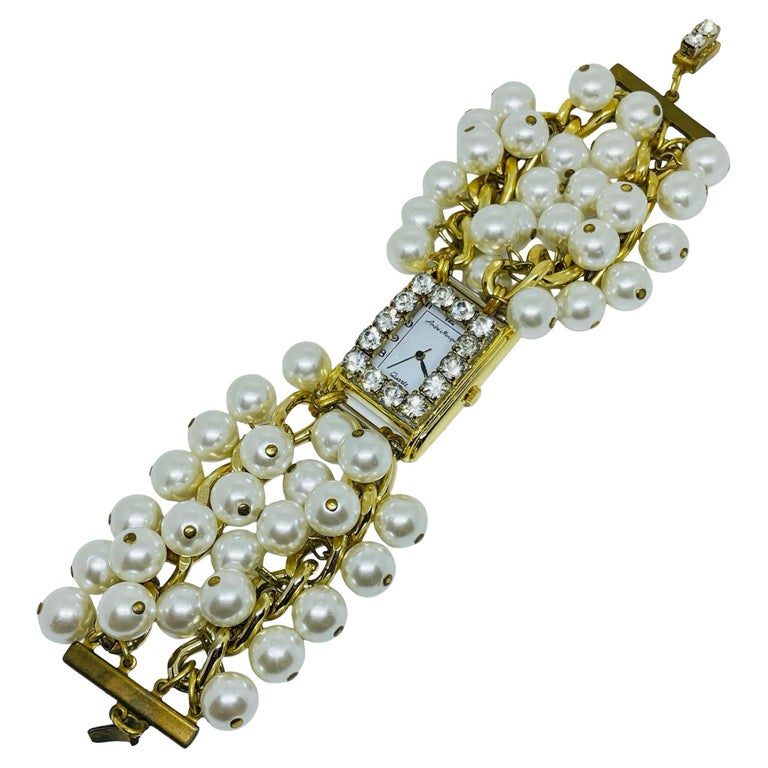 1stDibs ANDRE MONIQUE vintage gold tone glass pearls beaded cha cha designer watch