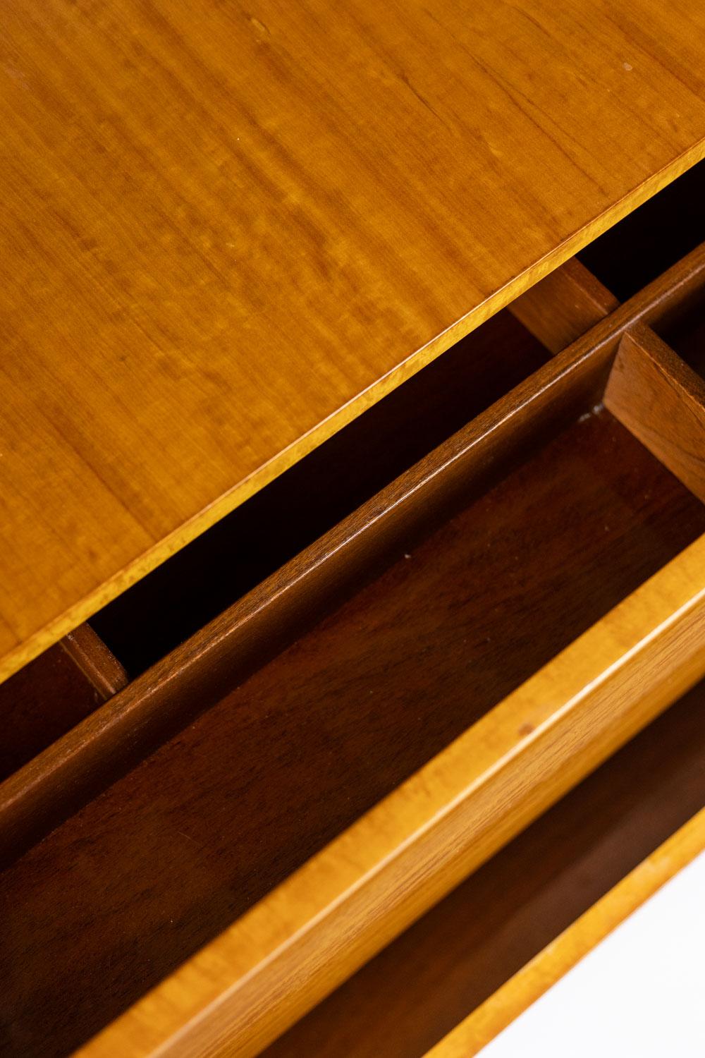 André Monpoix. Chest of drawers in varnished blond cherry. 1960s. For Sale 3