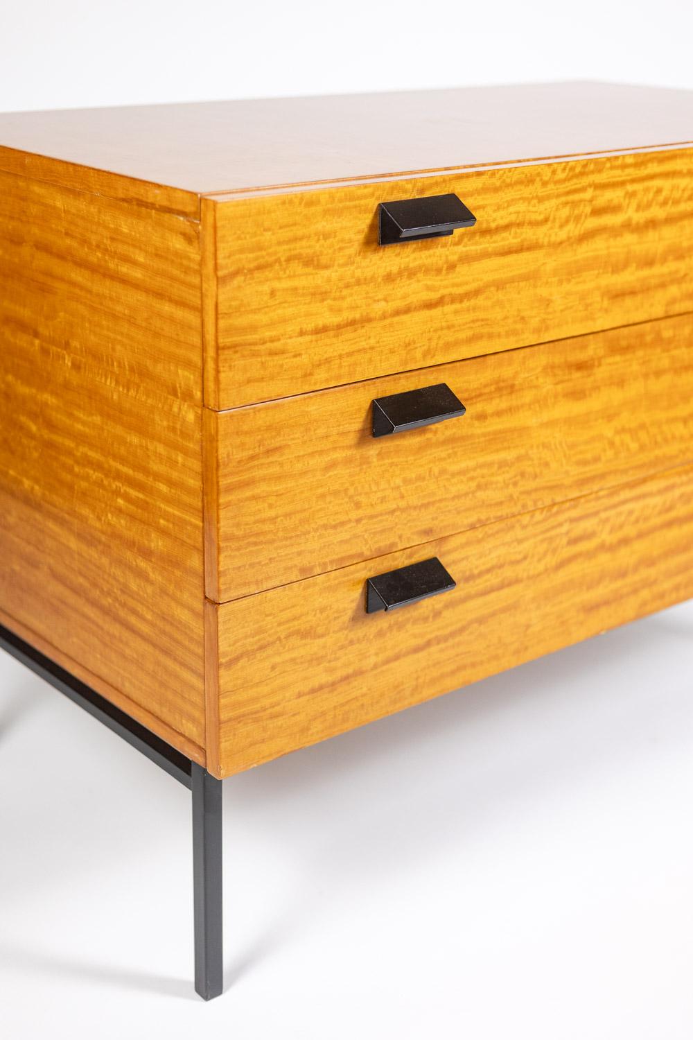 André Monpoix. Chest of drawers in varnished blond cherry. 1960s. For Sale 5