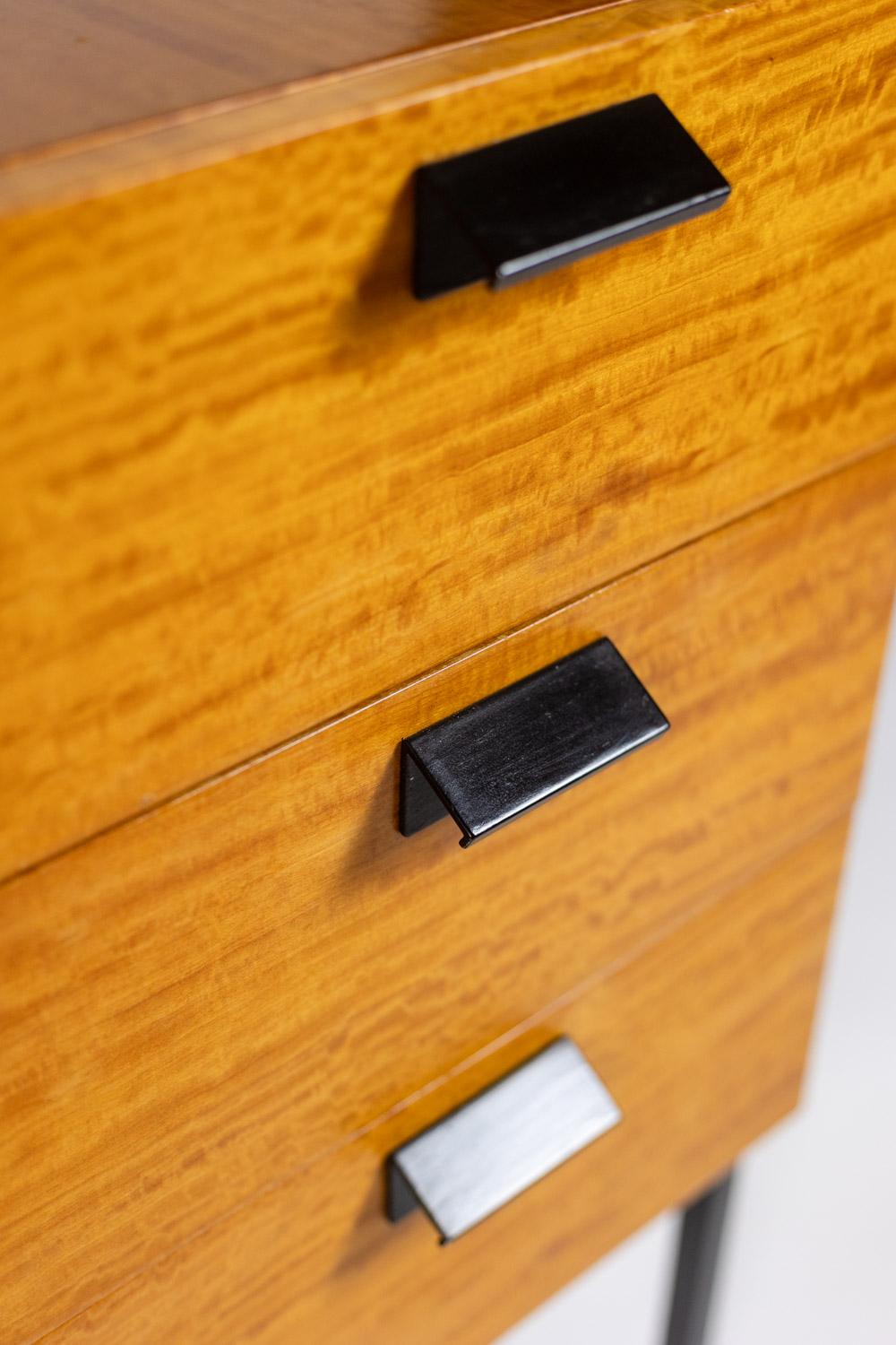 André Monpoix. Chest of drawers in varnished blond cherry. 1960s. For Sale 1