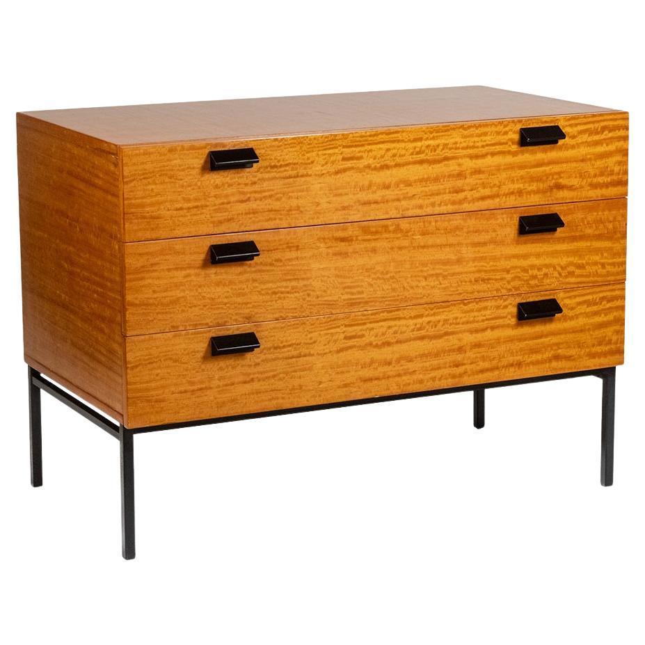 André Monpoix. Chest of drawers in varnished blond cherry. 1960s.
