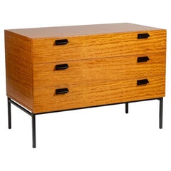 André Monpoix. Chest of drawers in varnished blond cherry. 1960s.