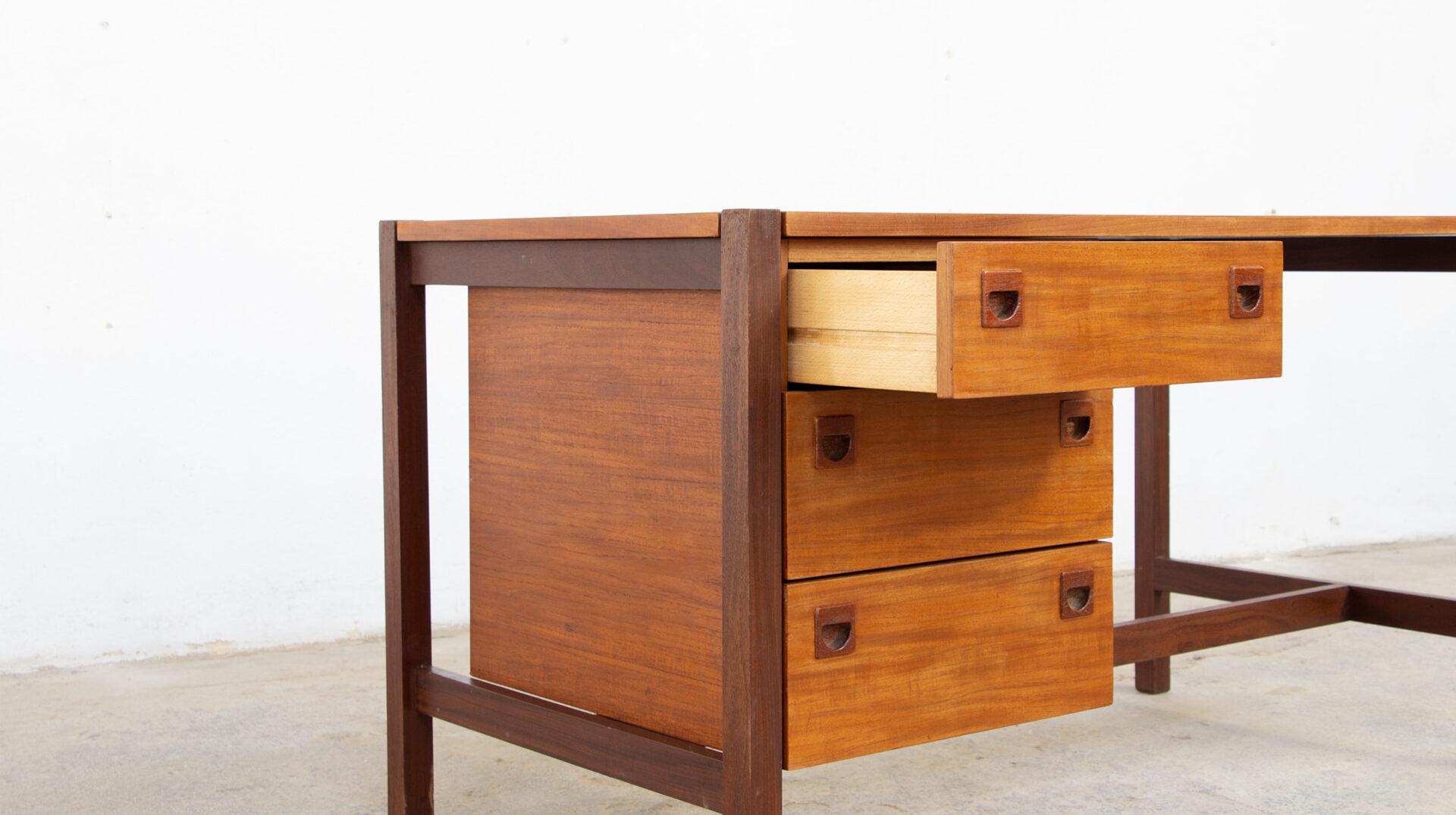 Teak André Monpoix desk for Meubles TV, 1960'S For Sale