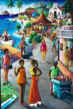 Andre Normil (Haiti, 1934-2014) „Scene de Vie au Port“ Acryl auf Leinwand