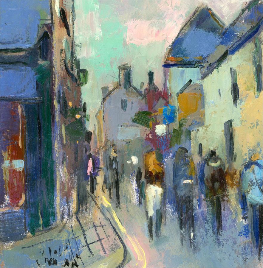 An accomplished oil painting by the artist Andre Pallat, depicting a busy street scene in Arundel. Signed to the lower left-hand corner. The location is inscribed on the reverse. On board.