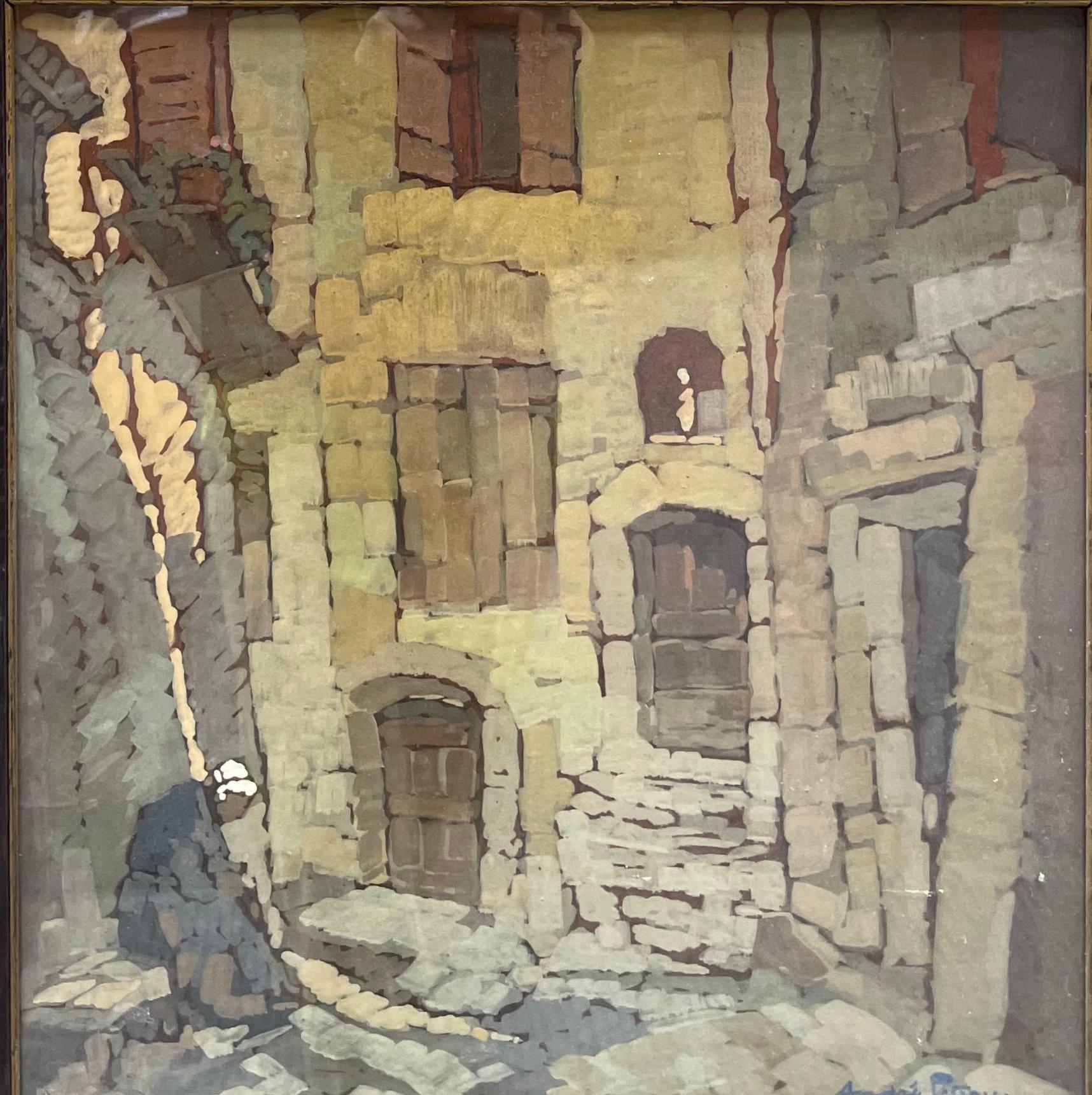 André Petroff, russisch-französischer Maler - Dorf im Hinterland 1920-30er Jahre im Angebot 1