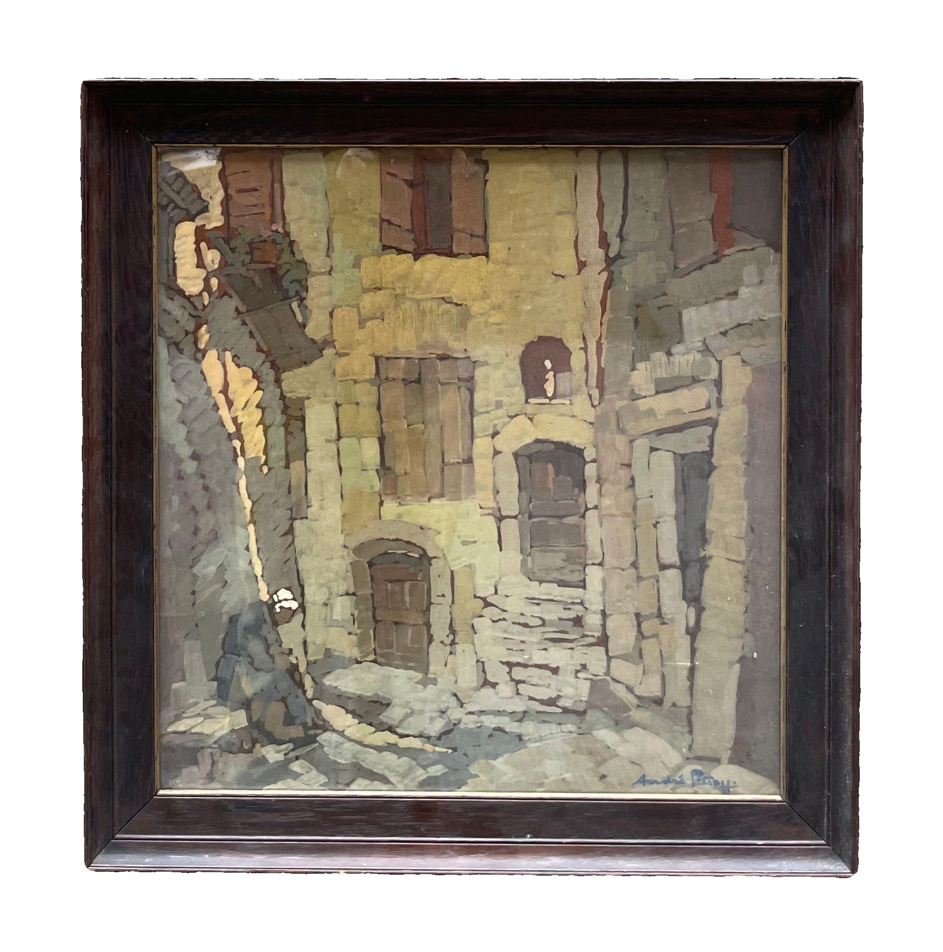 André Petroff, russischer Maler aus Sankt Petersburg - Dorf im Hinterland der Côte d
Azur, 1920-30er Jahre

Öl auf Karton, 46 × 44 cm

Signiert unten rechts

Gemalt von André Petroff, einem russischen Künstler, der vor der Revolution nach Frankreich
