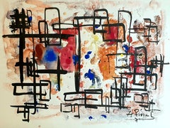 1970s Abstract Expressionist Belgian Gouache on Paper.