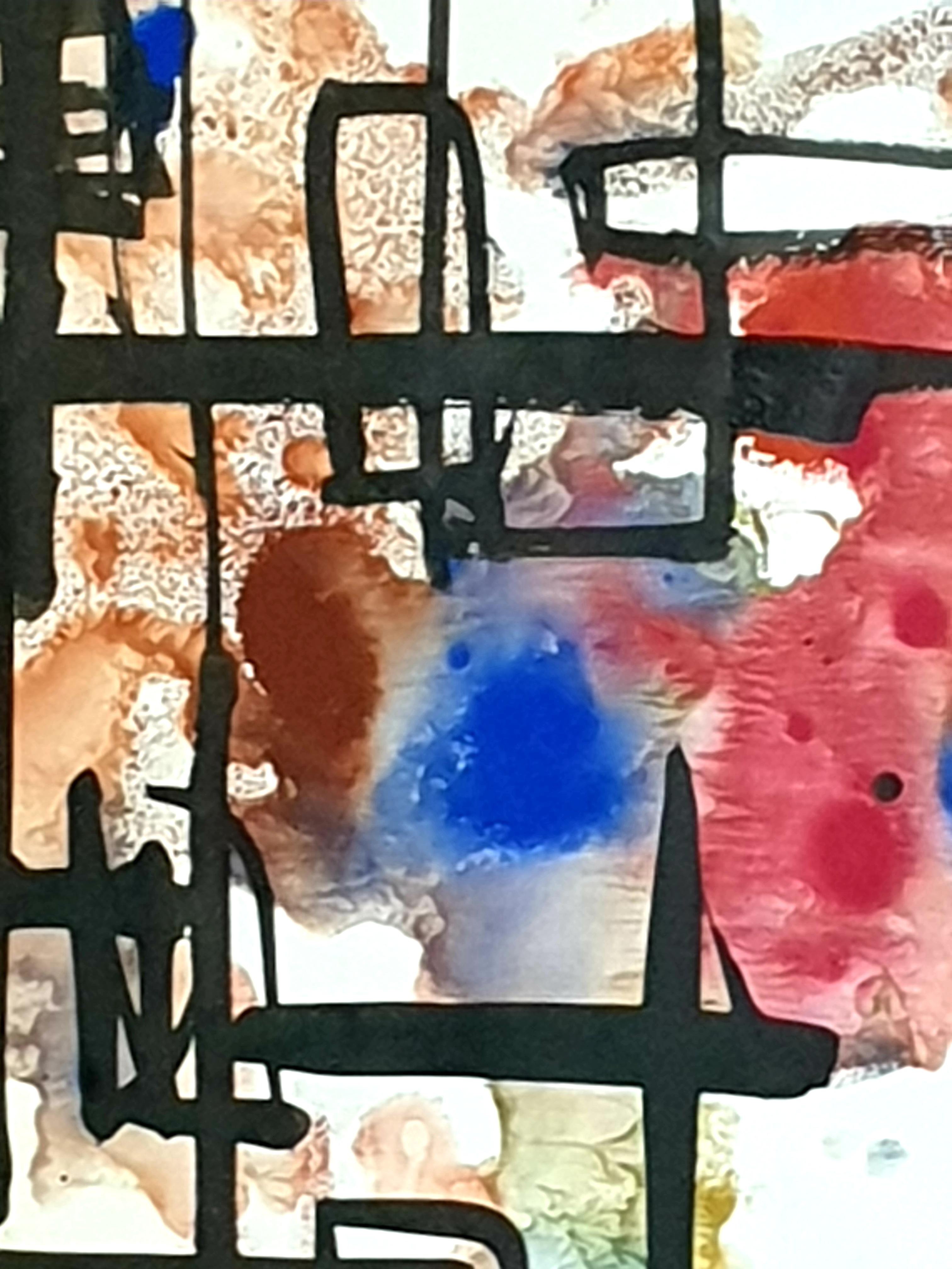 Guazzo belga espressionista astratto degli anni '70 su carta. - Painting Espressionismo astratto di André Pierard
