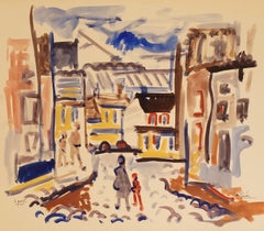 Abstract Expressionist French Urban Scene. Gouache on Paper. 50cm x 65cm. x