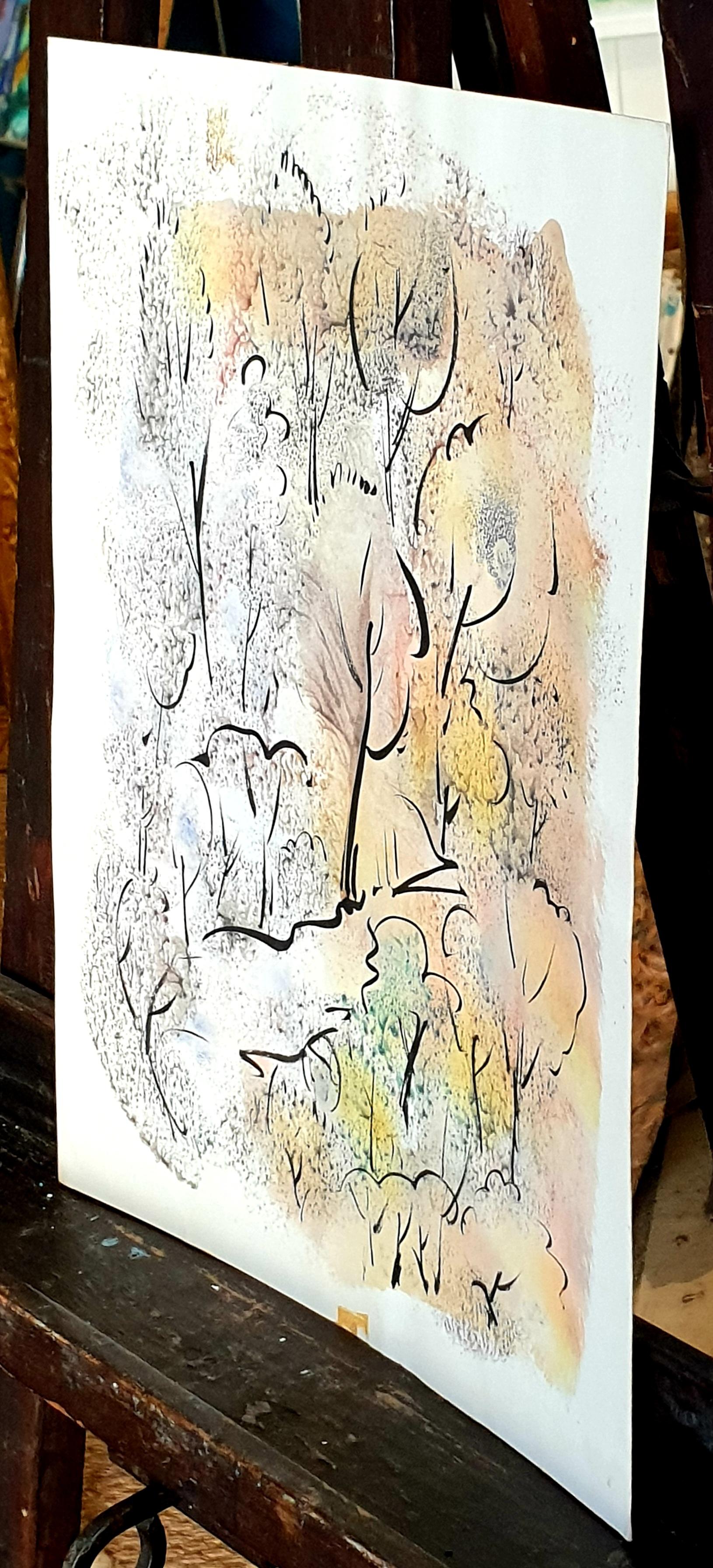 Acuarela fauvista y gouache sobre papel, 