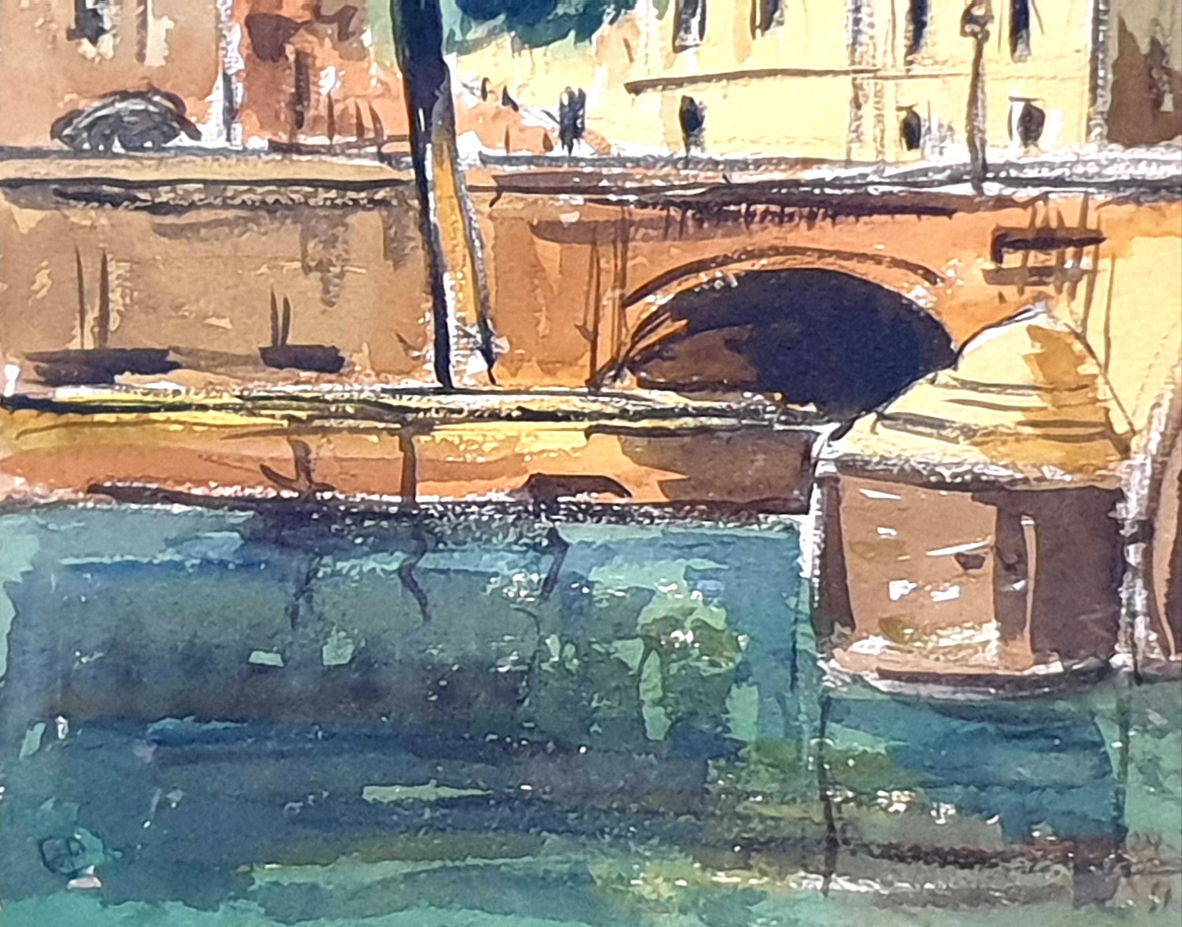 Two Mid-Century Watercolours Double Sided Paper, Village Landscape or Canal View For Sale 10