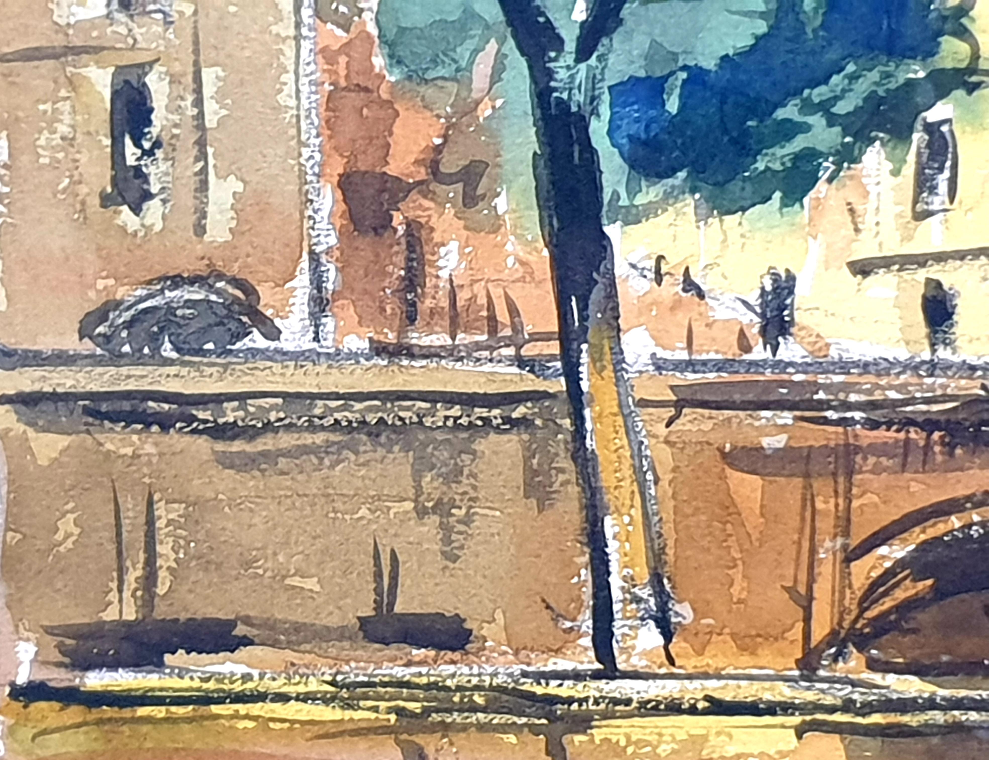 Two Mid-Century Watercolours Double Sided Paper, Village Landscape or Canal View For Sale 12