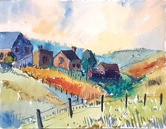 Two Mid-Century Watercolours Double Sided Paper, Village Landscape or Canal View