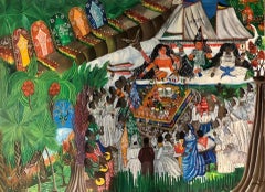 Vintage Andre Pierre (Haitian, 1914-2005)  "Immanou" Unframed Oil on Board Painting 