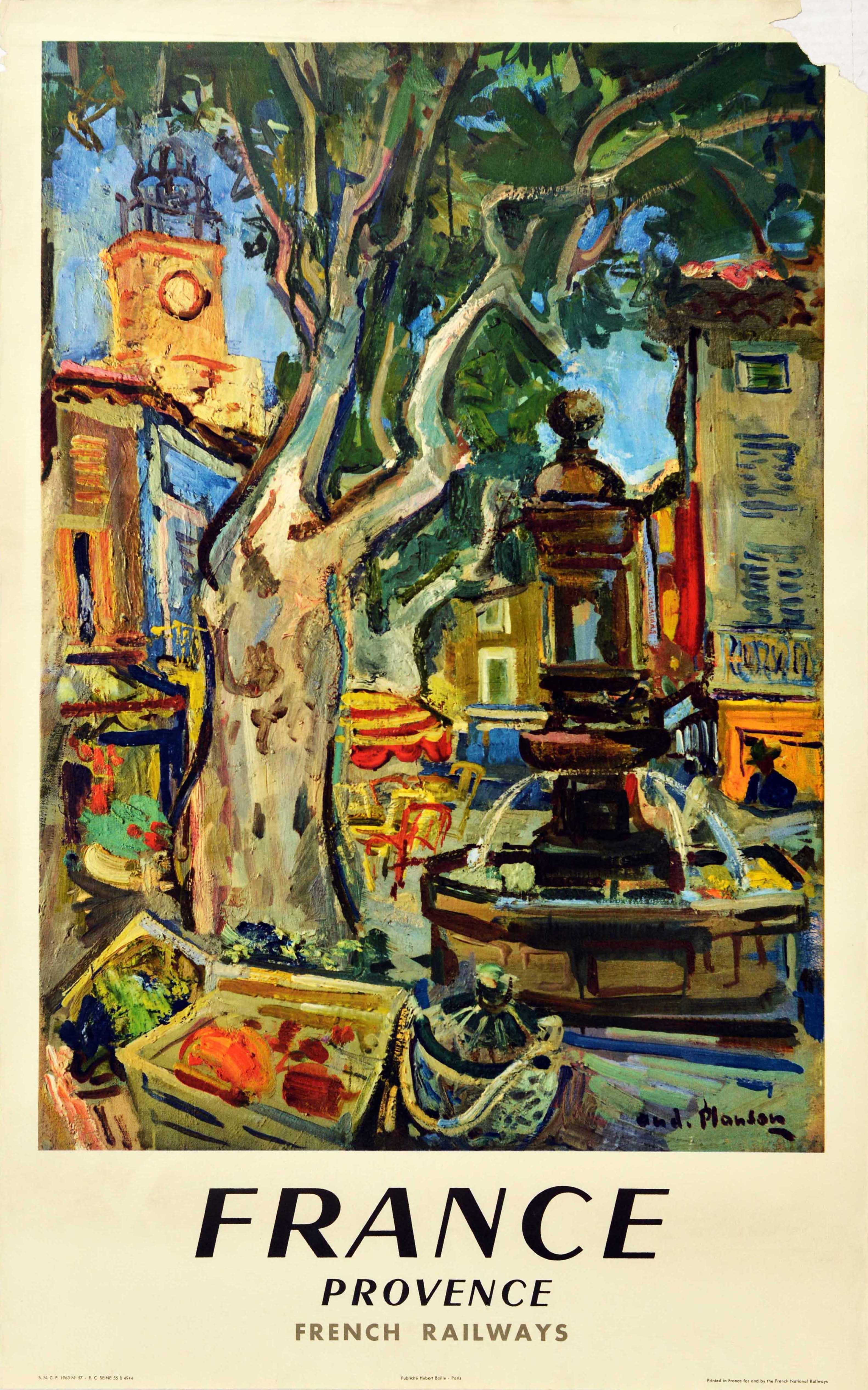 Andre Planson Print - Original Vintage Railway Travel Poster France Provence Market Square Painting