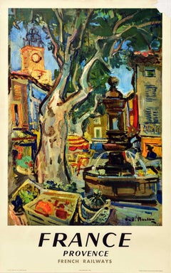 Affiche rétro originale de voyage en chemin de fer, France, Peinture de rue du marché de Provence
