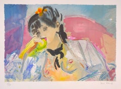 Portrait of Naked Woman Eating - Original Lithograph on Paper by André Planson