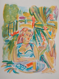 Sunny Day : Young Girl in the Garden - Original handsigned lithograph