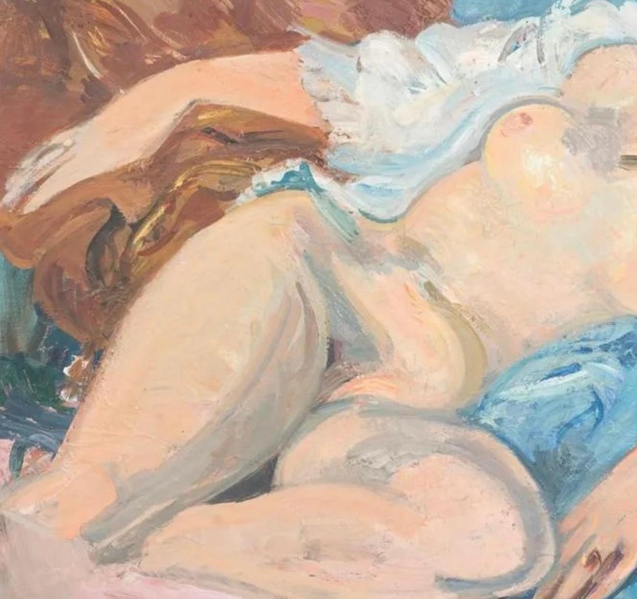 Andre Planson, Reclining Nude Female Impressionist Painting In Good Condition In Bradenton, FL