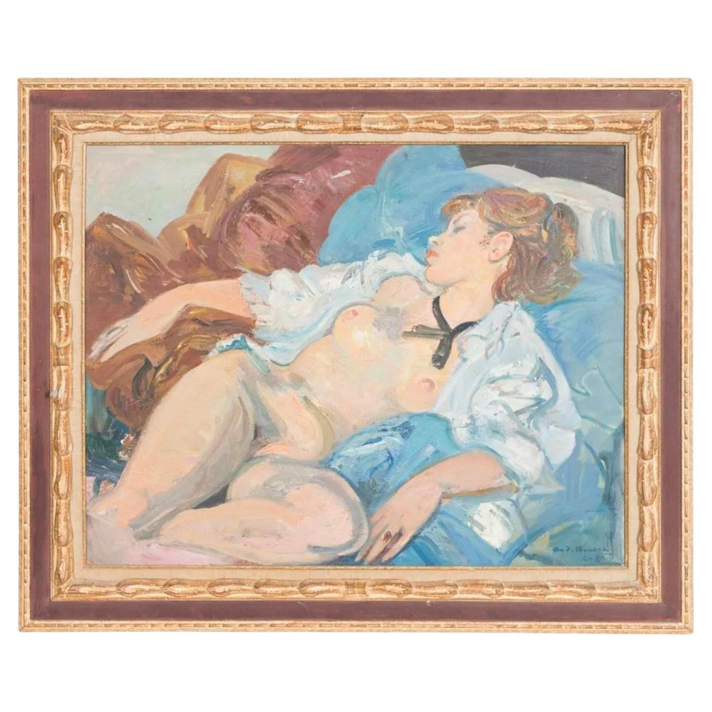 Andre Planson, Reclining Nude Female Impressionist Painting
