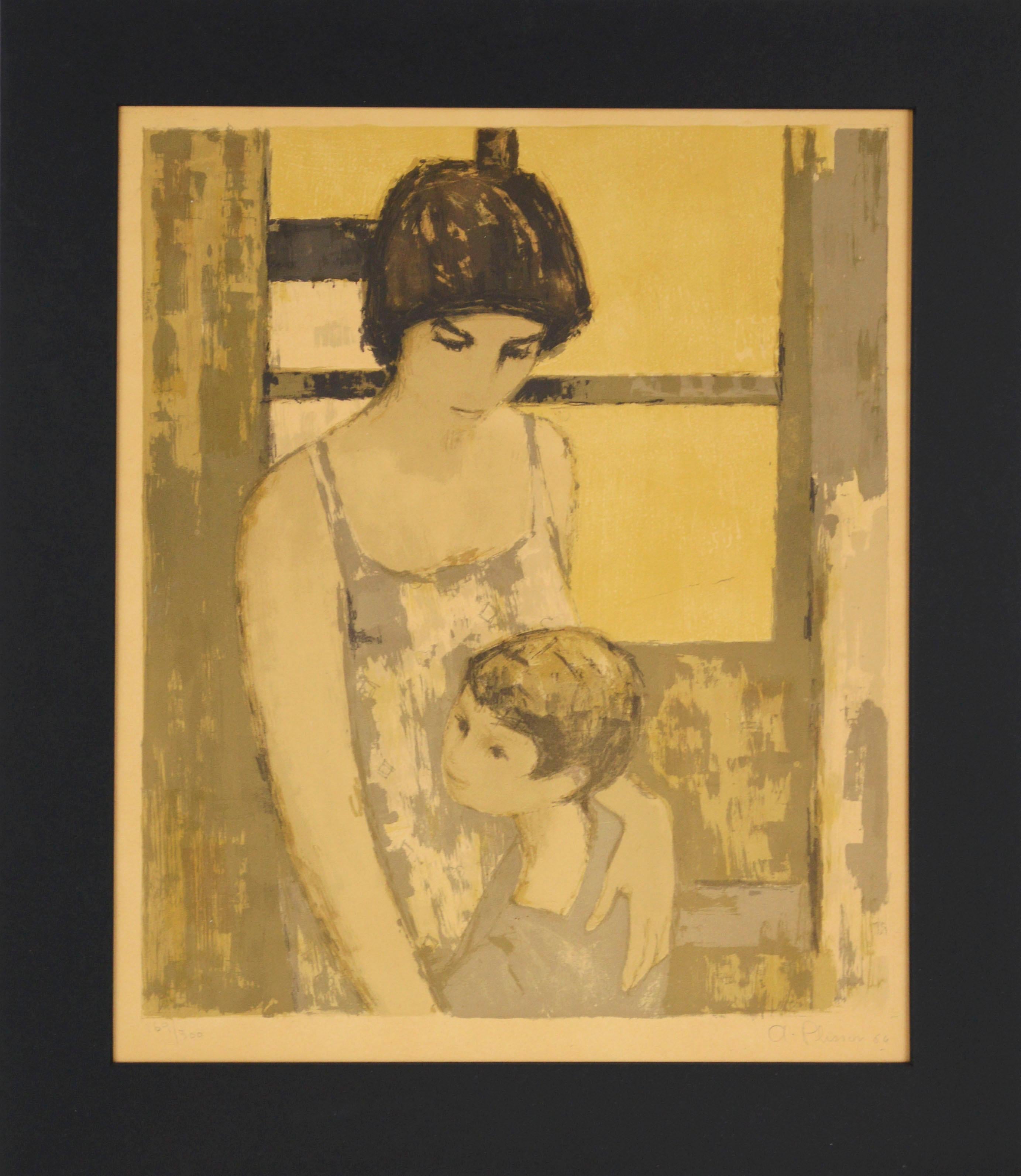 Andre Plisson Figurative Print - Mother and Child, Midcentury Modern Figurative Screenprint, Signed 169/300