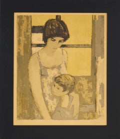 Mother and Child, Midcentury Modern Figurative Screenprint, Signed 169/300
