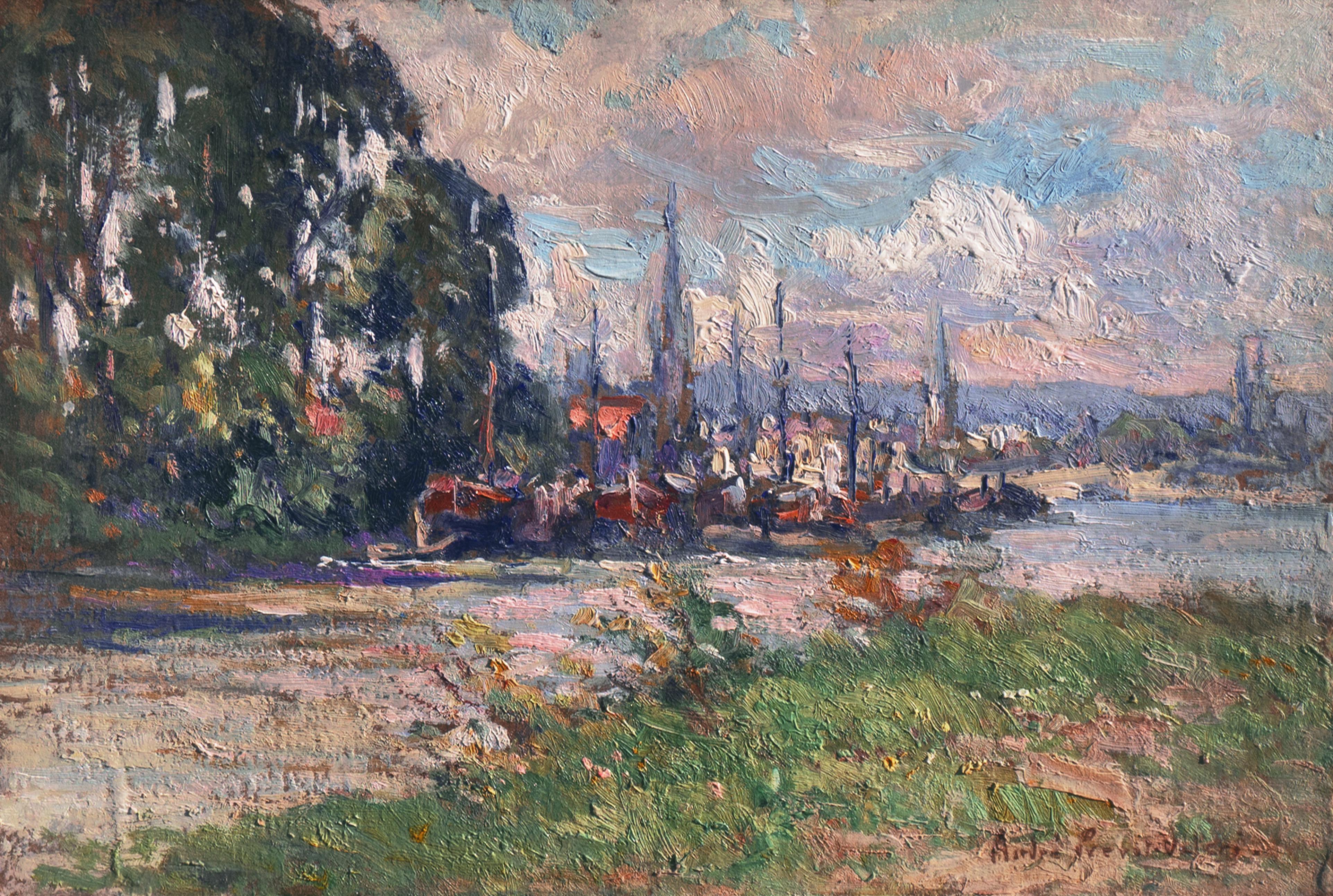 André Prevot-Valeri Landscape Painting – „Ansicht von Rouen“,  Französischer Impressionist, Pariser Salon, Prix Rosa-Bonheur, Benezit